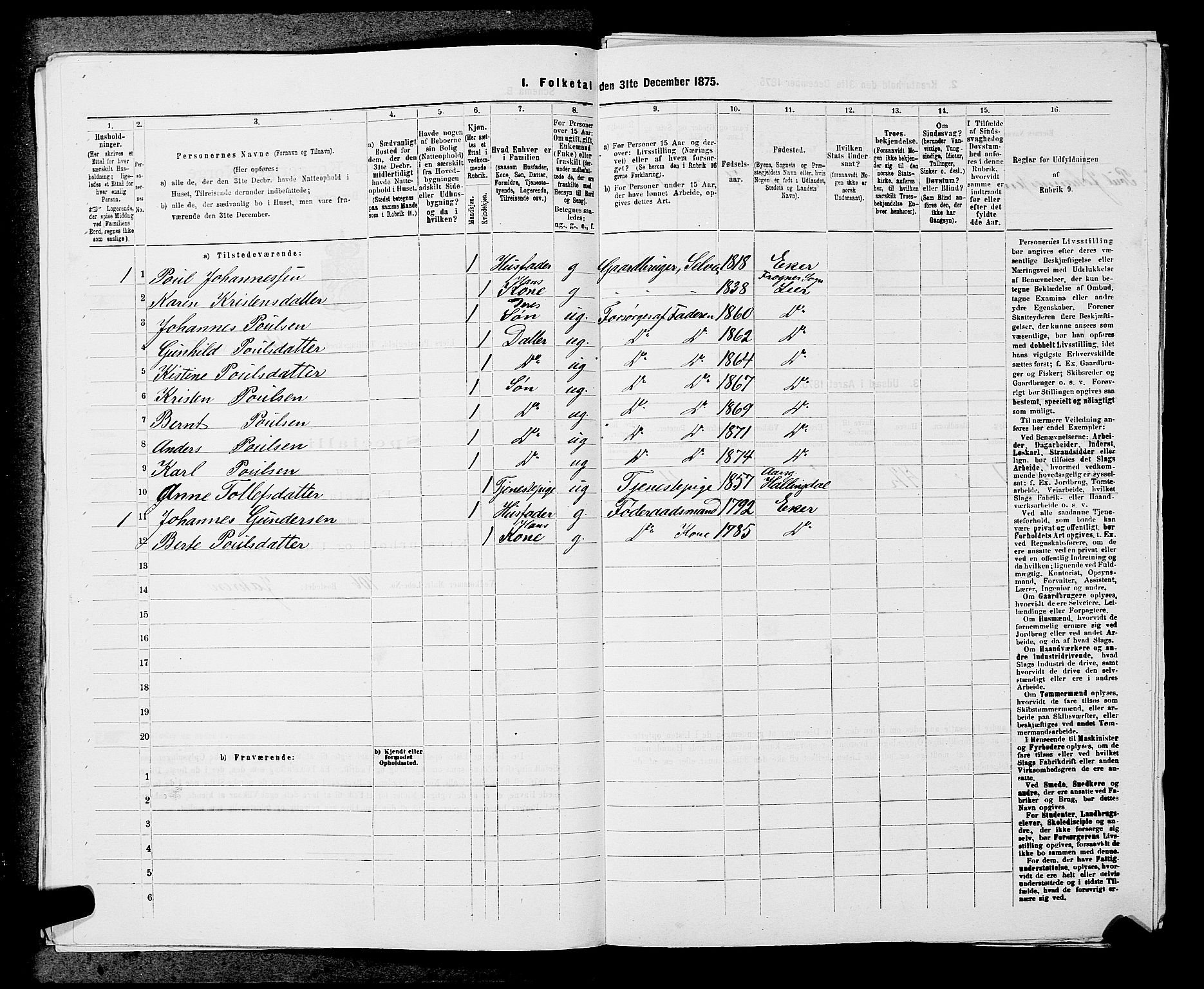 SAKO, 1875 census for 0626P Lier, 1875, p. 707