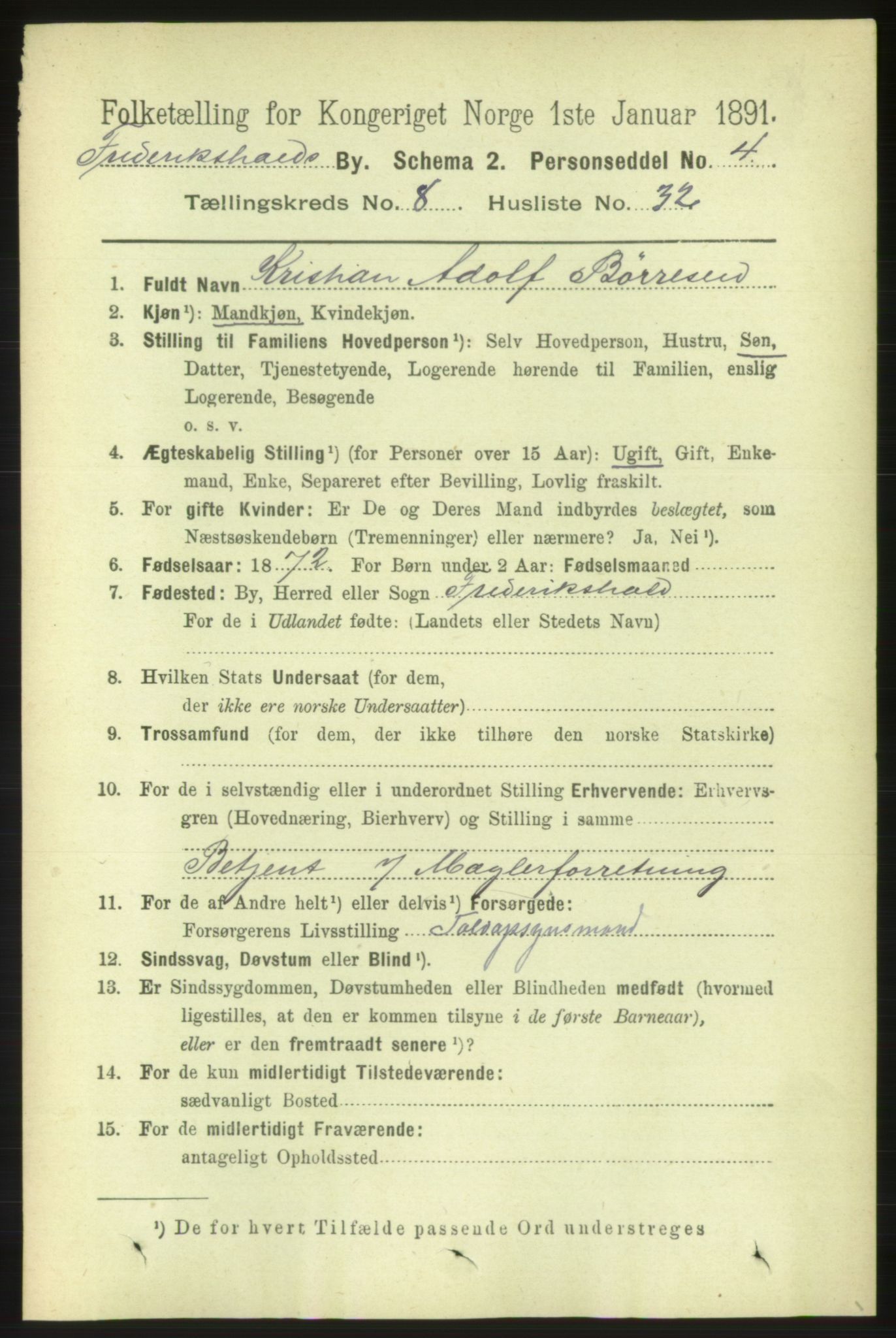 RA, 1891 census for 0101 Fredrikshald, 1891, p. 5875