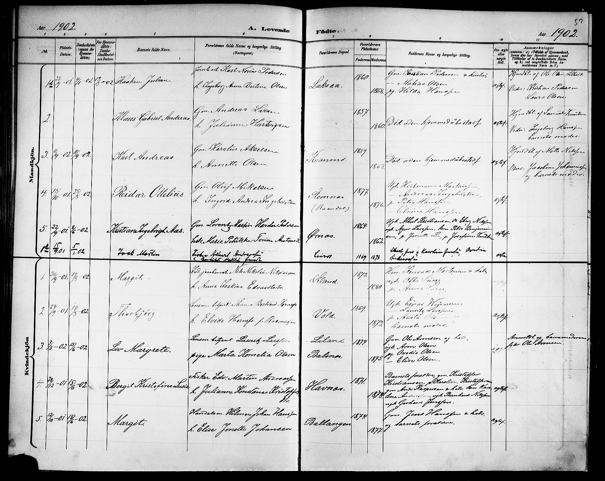 Ministerialprotokoller, klokkerbøker og fødselsregistre - Nordland, AV/SAT-A-1459/863/L0915: Parish register (copy) no. 863C05, 1898-1907, p. 57