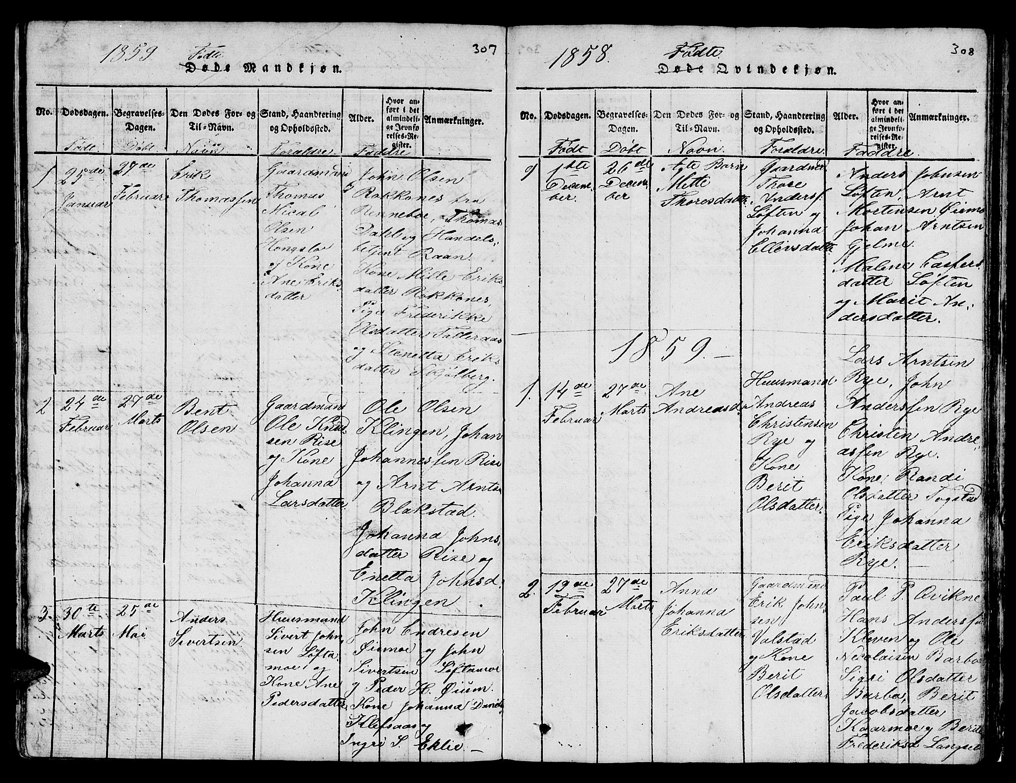 Ministerialprotokoller, klokkerbøker og fødselsregistre - Sør-Trøndelag, SAT/A-1456/671/L0842: Parish register (copy) no. 671C01, 1816-1867, p. 307-308