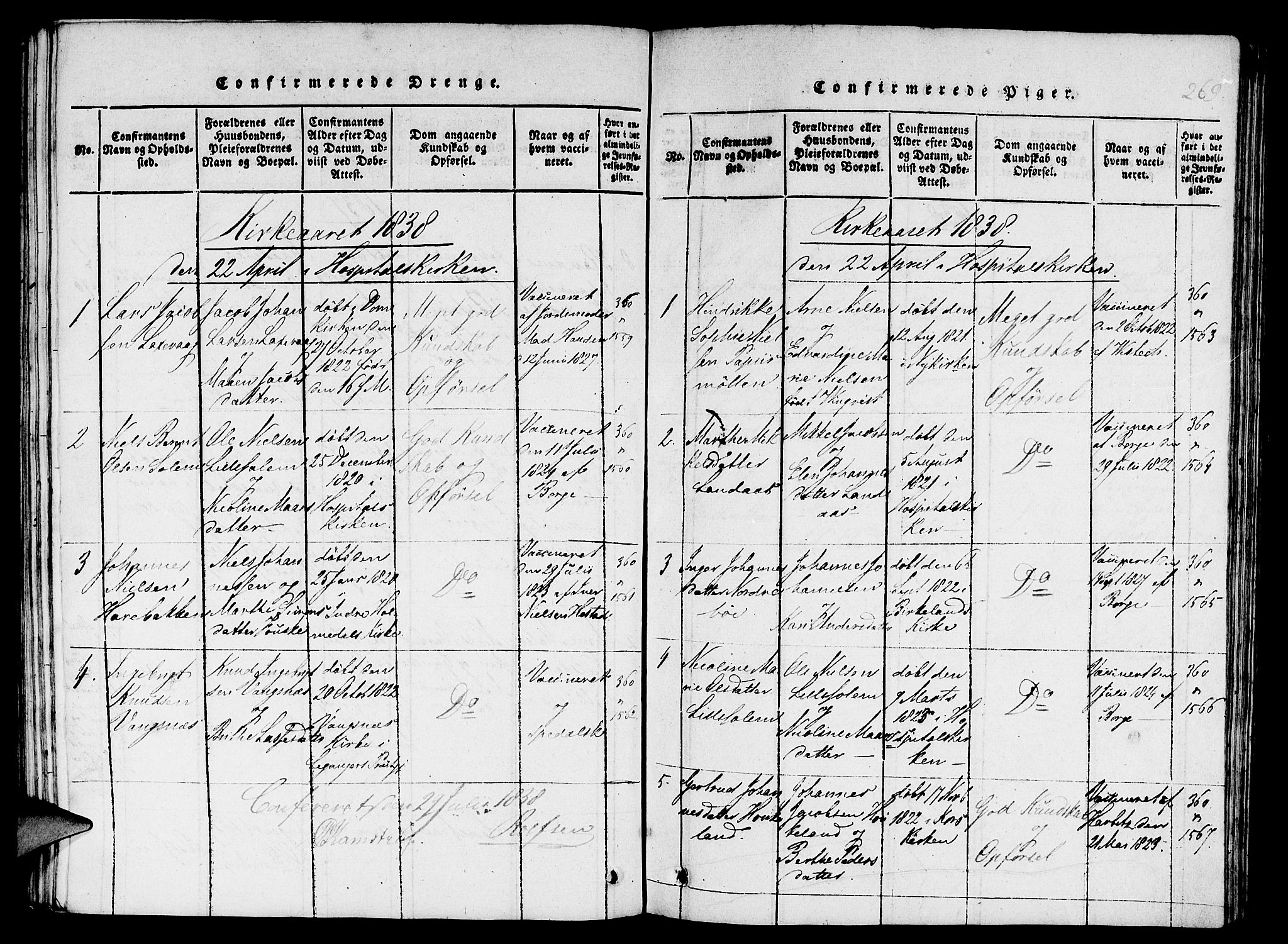 St. Jørgens hospital og Årstad sokneprestembete, AV/SAB-A-99934: Parish register (copy) no. A 1, 1816-1843, p. 269