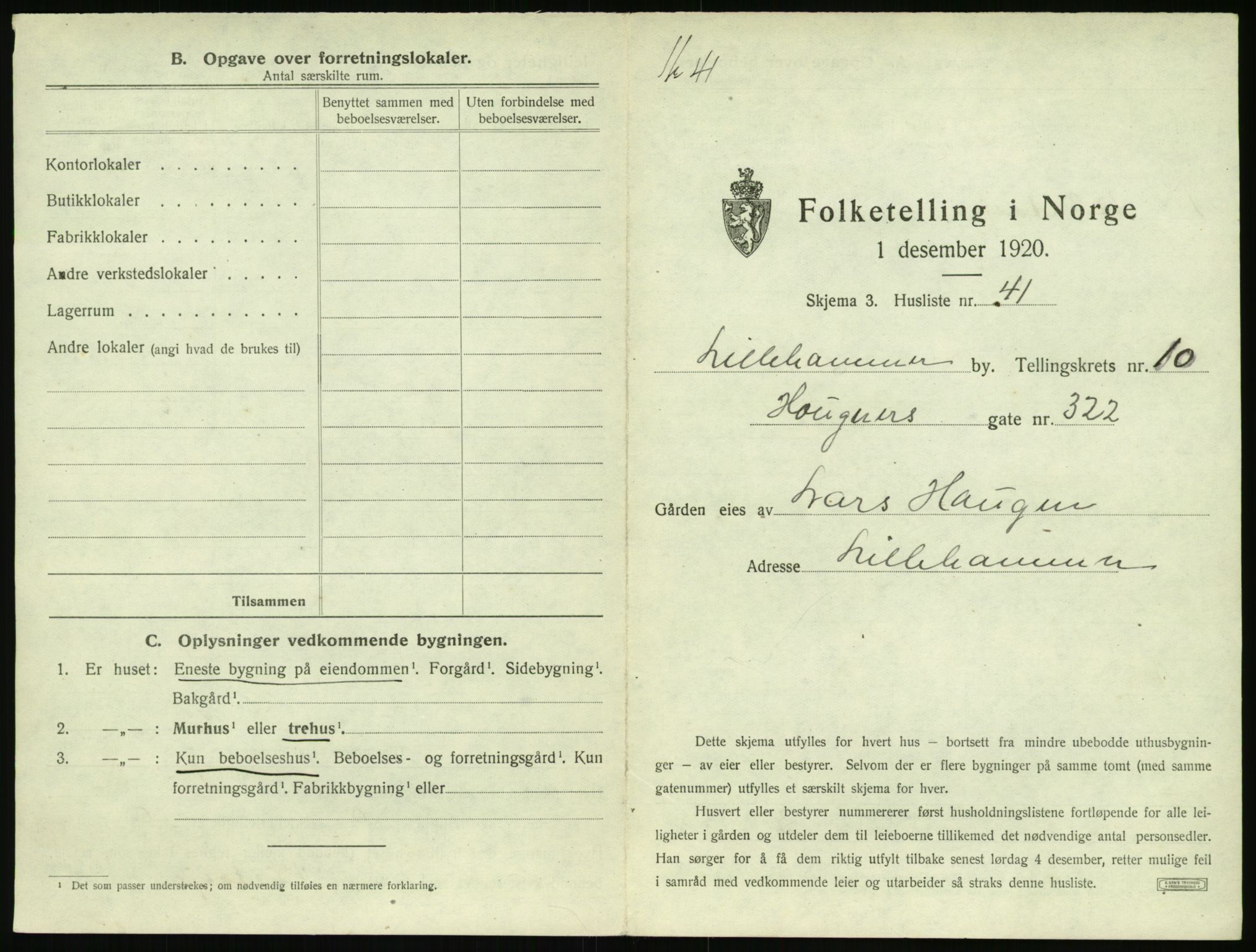 SAH, 1920 census for Lillehammer, 1920, p. 1320