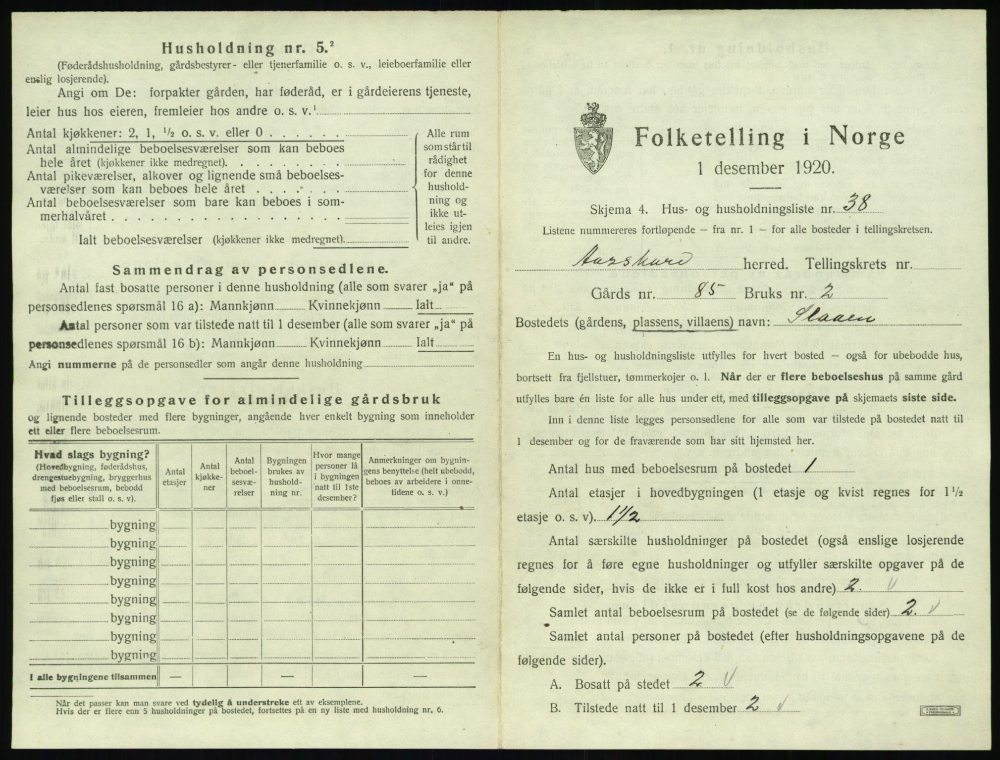 SAT, 1920 census for Åsskard, 1920, p. 305