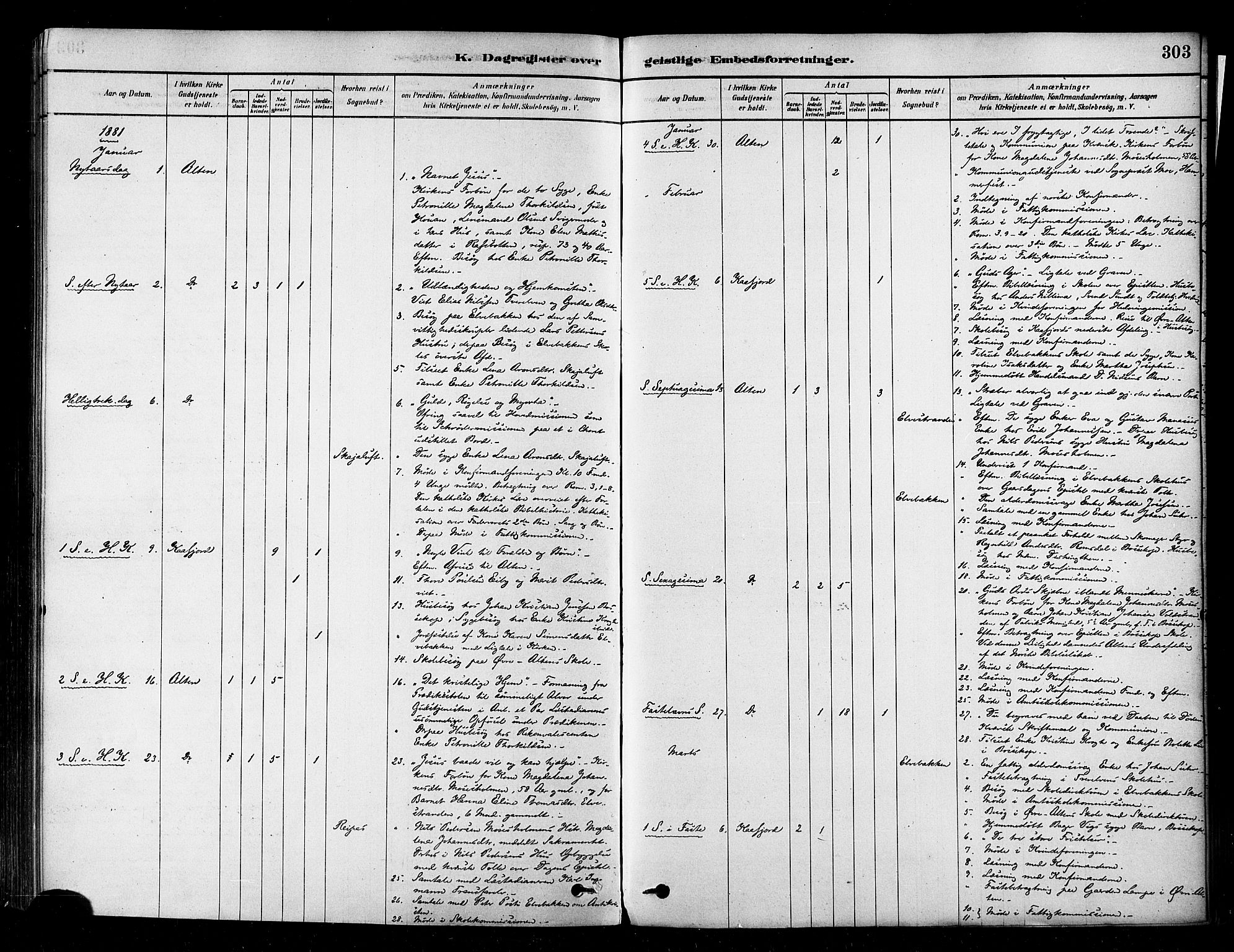 Alta sokneprestkontor, SATØ/S-1338/H/Ha/L0002.kirke: Parish register (official) no. 2, 1879-1892, p. 303