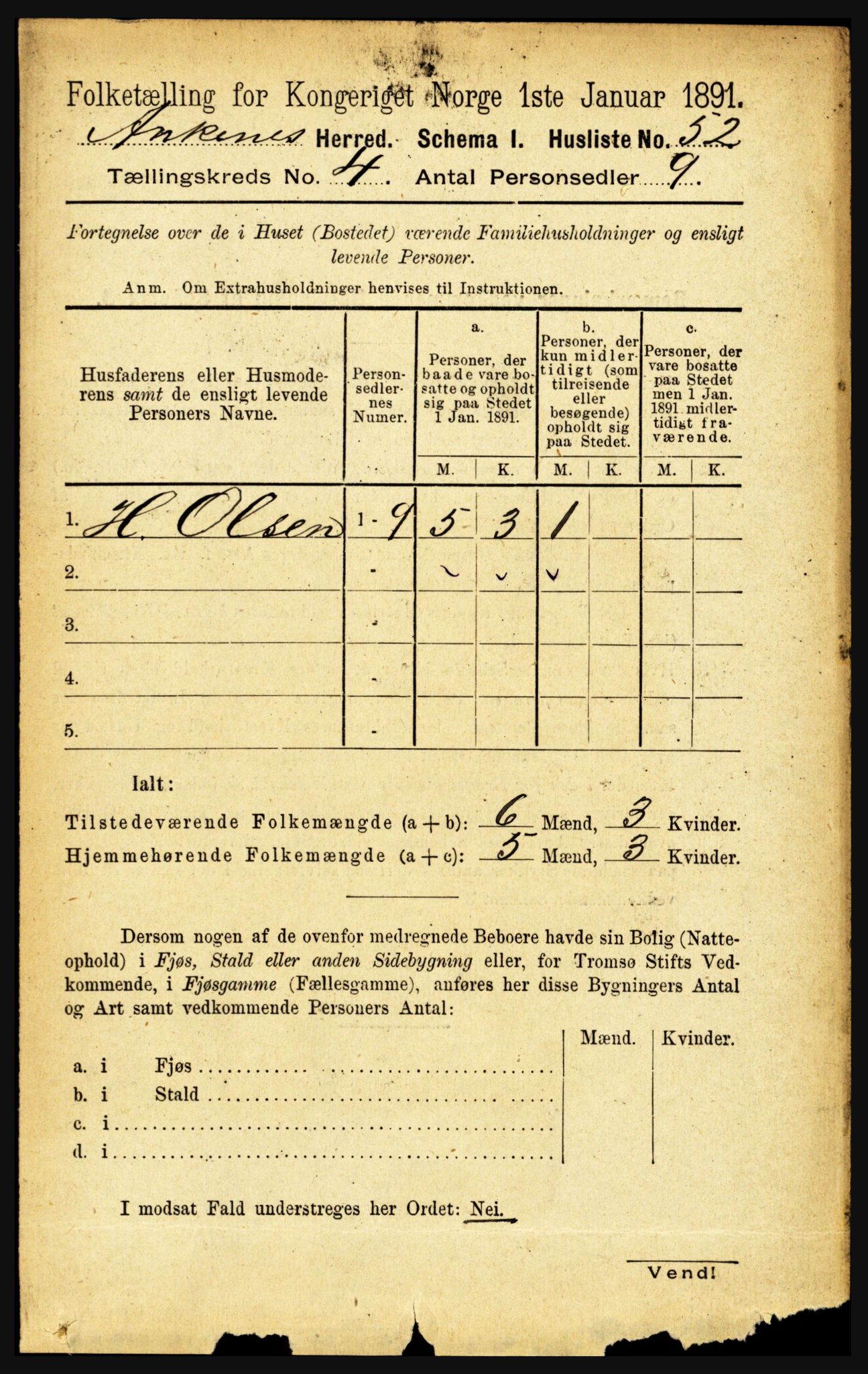 RA, 1891 census for 1855 Ankenes, 1891, p. 2307