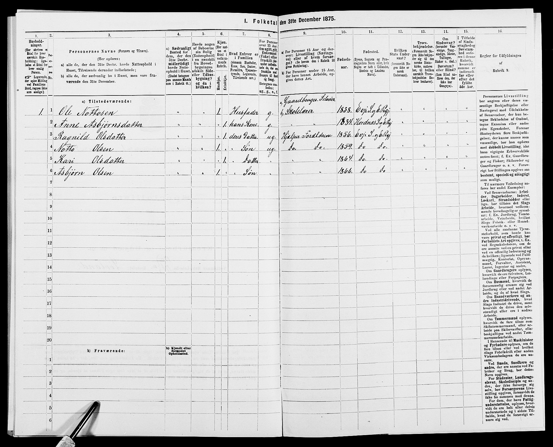 SAK, 1875 census for 0934P Evje, 1875, p. 108