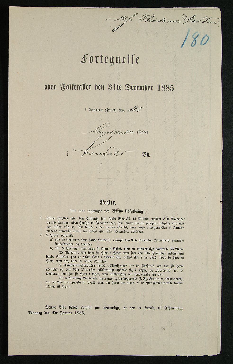 SAK, 1885 census for 0903 Arendal, 1885, p. 180