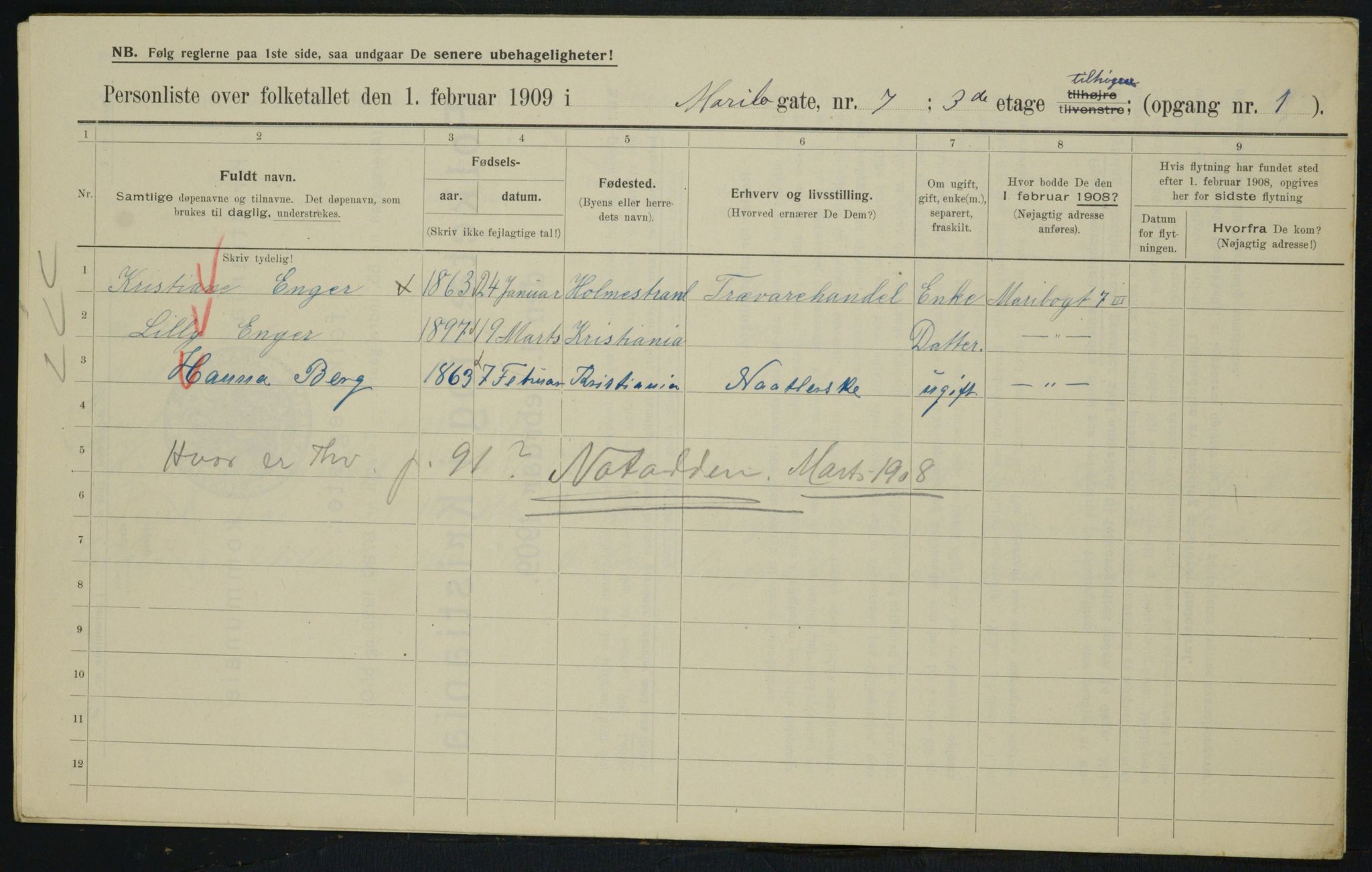 OBA, Municipal Census 1909 for Kristiania, 1909, p. 54927