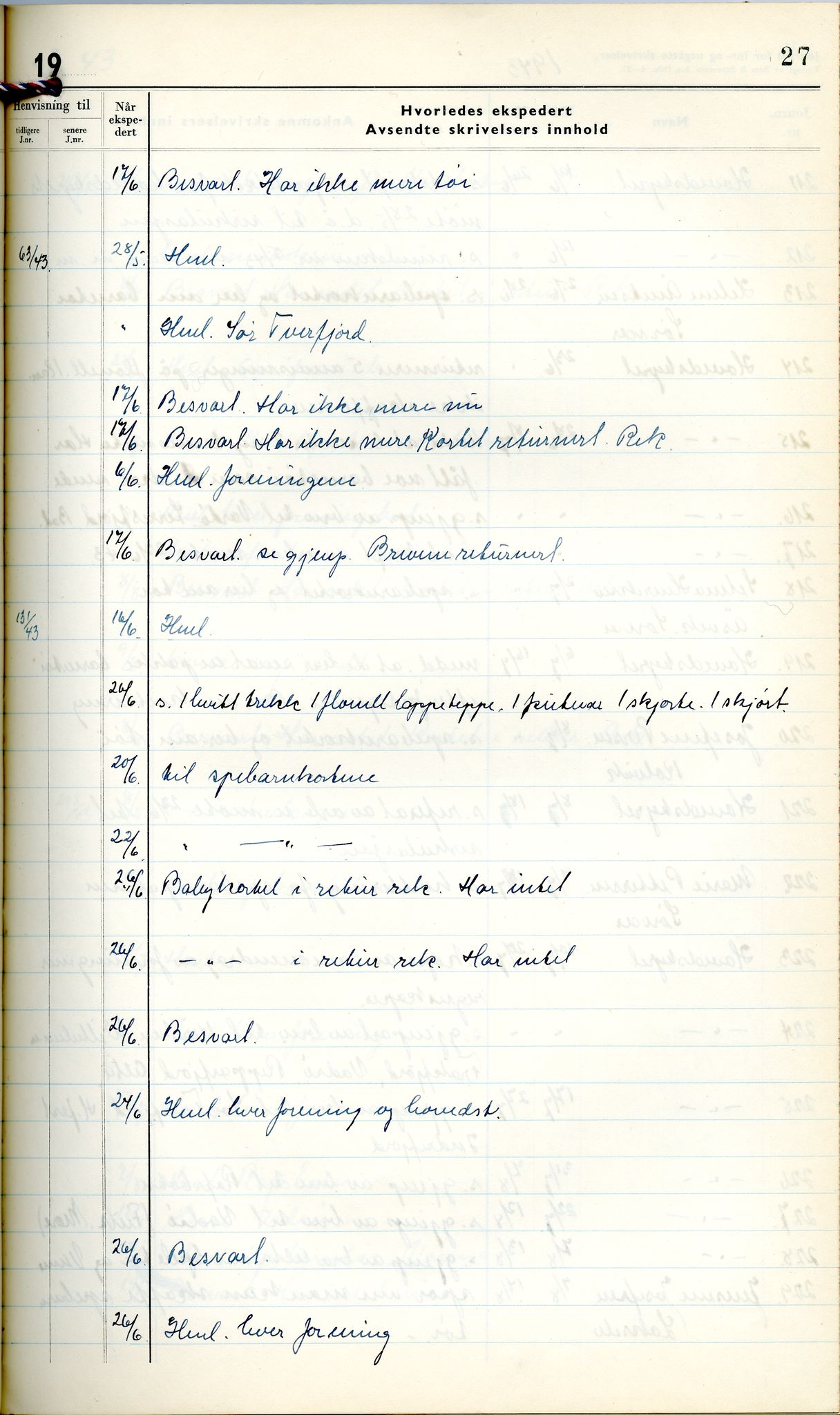 Norske Kvinners Sanitetsforening Finnmark , FMFB/A-1006/C/L0008: Journal for inn- og utgåtte brev, 1938-1944