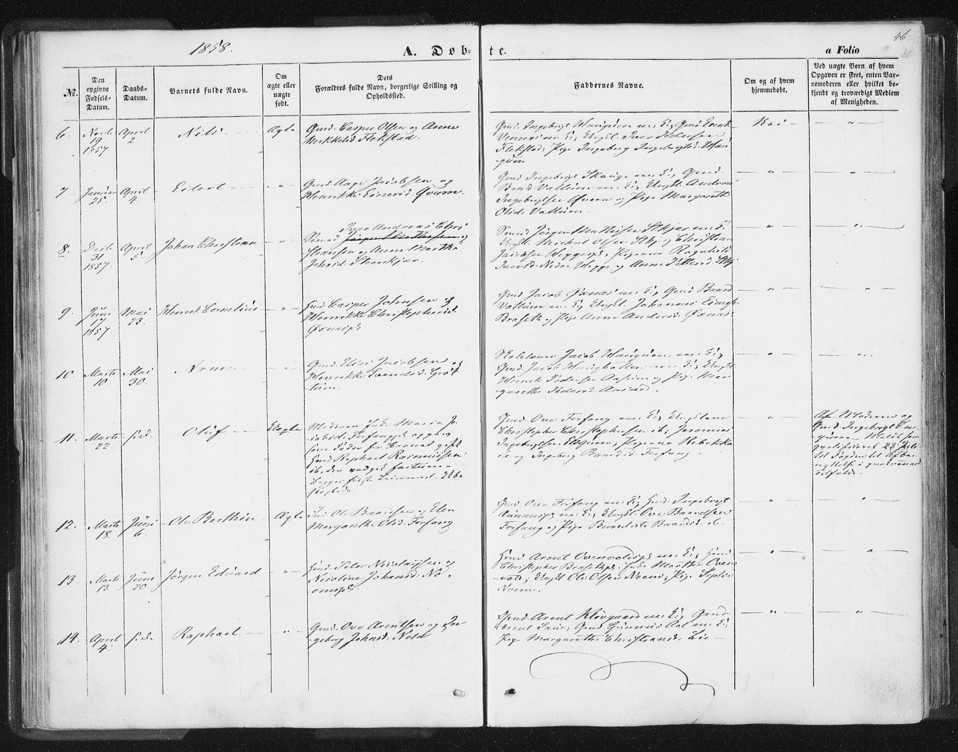 Ministerialprotokoller, klokkerbøker og fødselsregistre - Nord-Trøndelag, SAT/A-1458/746/L0446: Parish register (official) no. 746A05, 1846-1859, p. 46