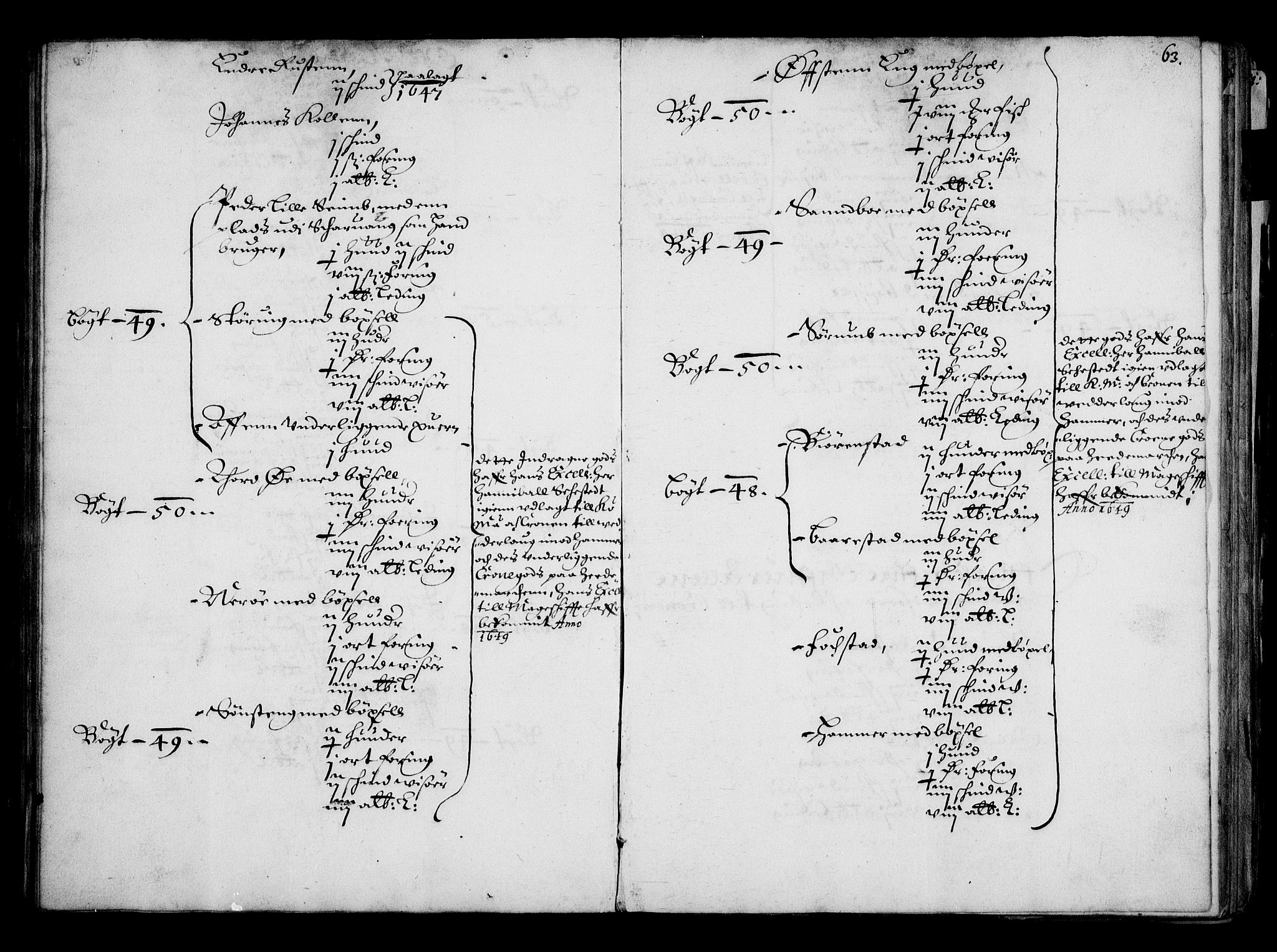 Rentekammeret inntil 1814, Realistisk ordnet avdeling, AV/RA-EA-4070/N/Na/L0001: [XI f]: Akershus stifts jordebok, 1652, p. 62b-63a