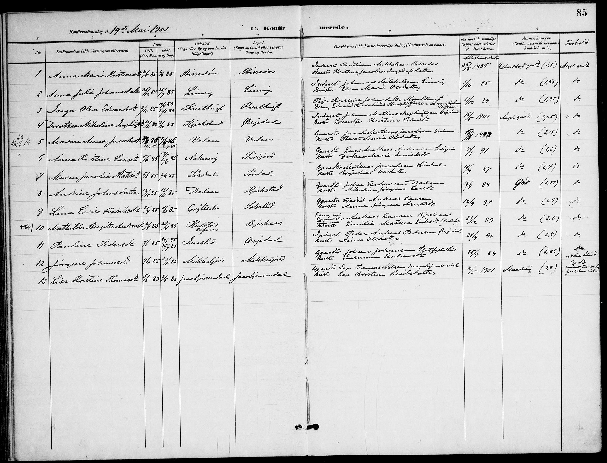 Ministerialprotokoller, klokkerbøker og fødselsregistre - Nordland, AV/SAT-A-1459/823/L0326: Parish register (official) no. 823A03, 1899-1919, p. 85