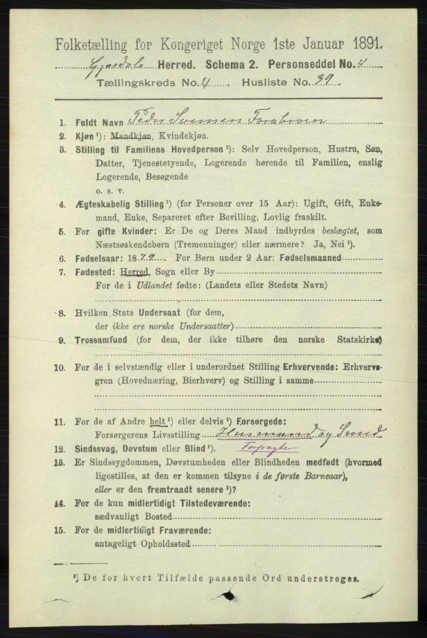 RA, 1891 census for 1122 Gjesdal, 1891, p. 1473