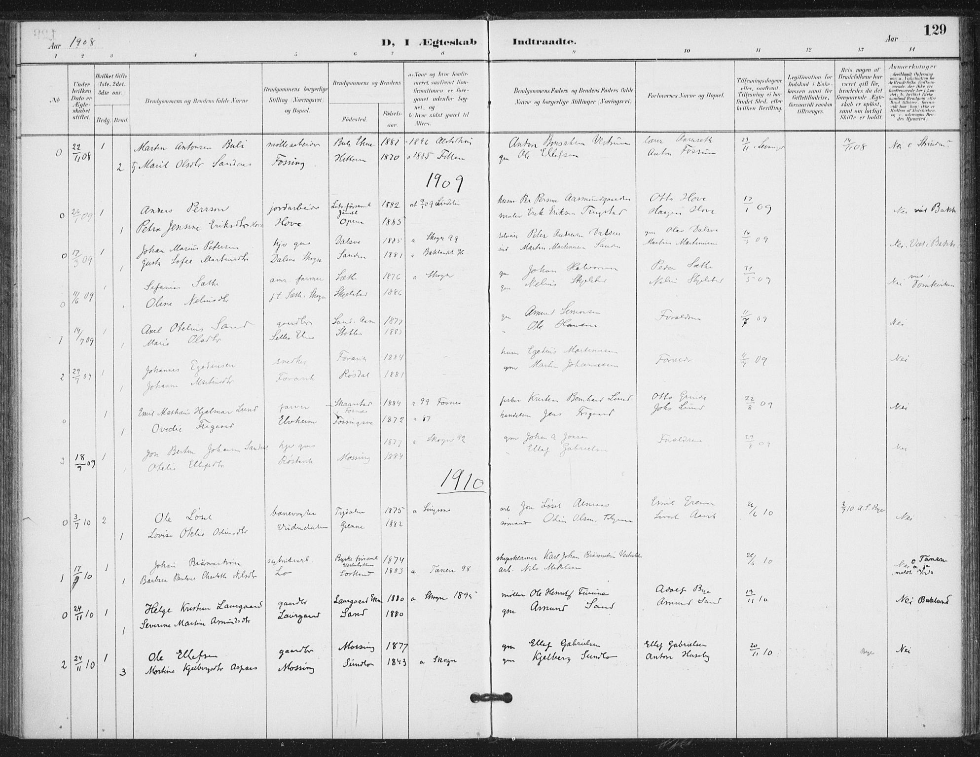 Ministerialprotokoller, klokkerbøker og fødselsregistre - Nord-Trøndelag, SAT/A-1458/714/L0131: Parish register (official) no. 714A02, 1896-1918, p. 129