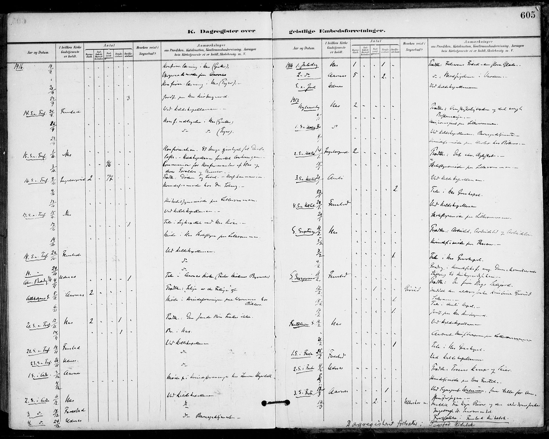 Nes prestekontor Kirkebøker, AV/SAO-A-10410/F/Fa/L0011: Parish register (official) no. I 11, 1899-1918, p. 605