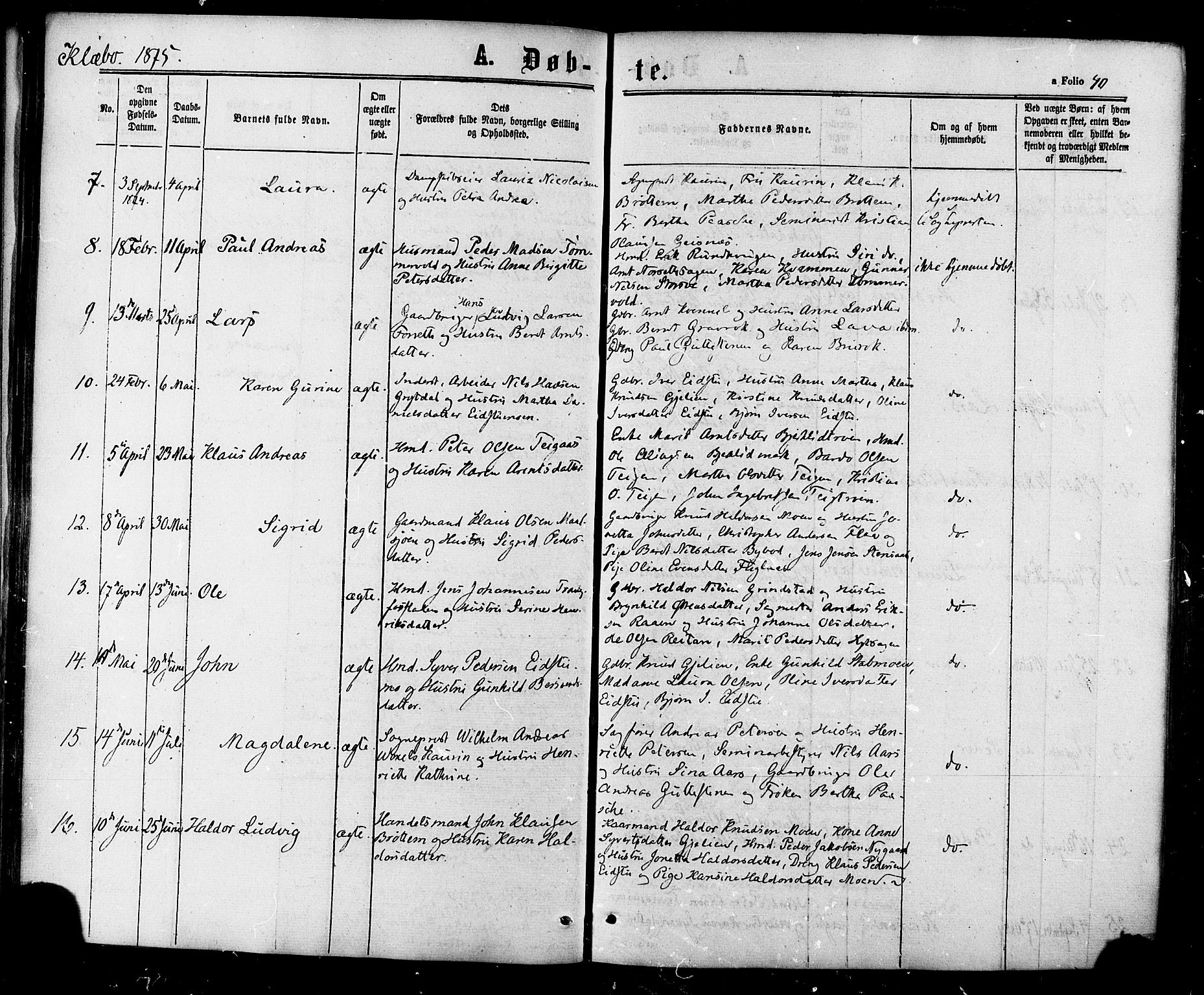 Ministerialprotokoller, klokkerbøker og fødselsregistre - Sør-Trøndelag, AV/SAT-A-1456/618/L0442: Parish register (official) no. 618A06 /1, 1863-1879, p. 40