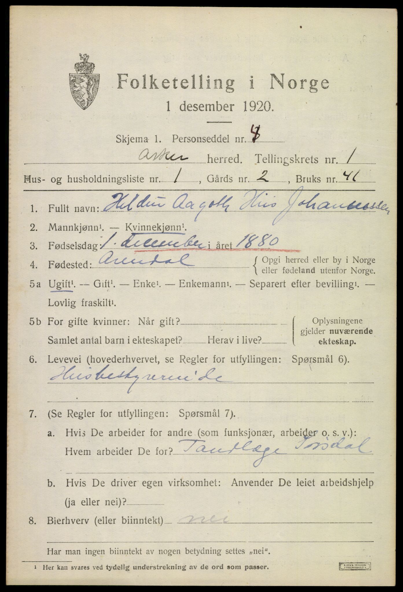 SAO, 1920 census for Asker, 1920, p. 2304