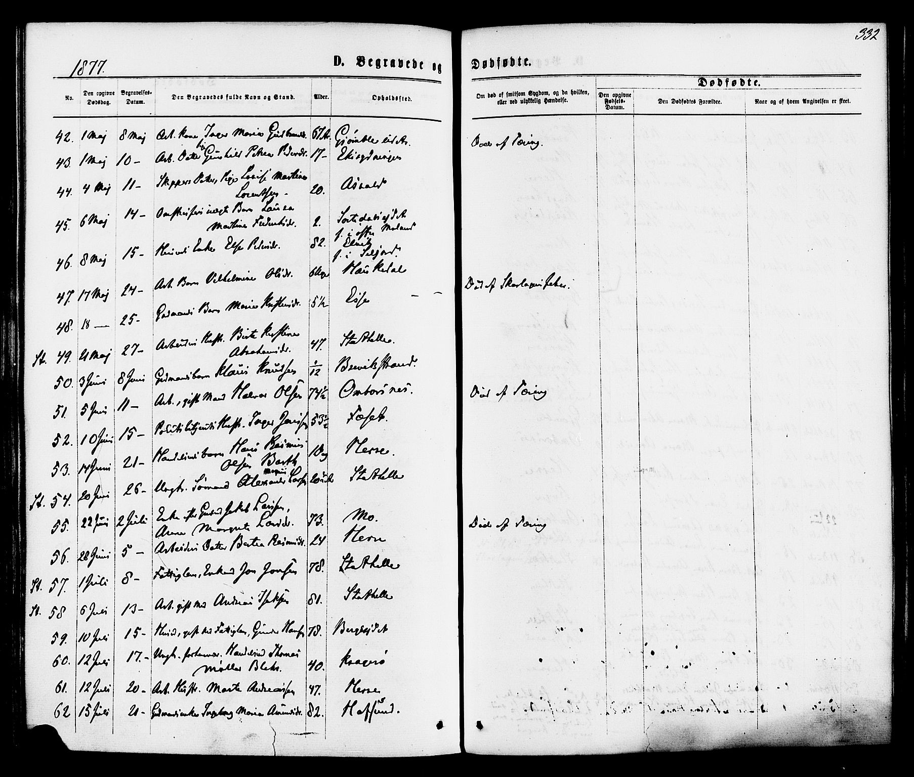 Bamble kirkebøker, SAKO/A-253/F/Fa/L0006: Parish register (official) no. I 6, 1869-1877, p. 332