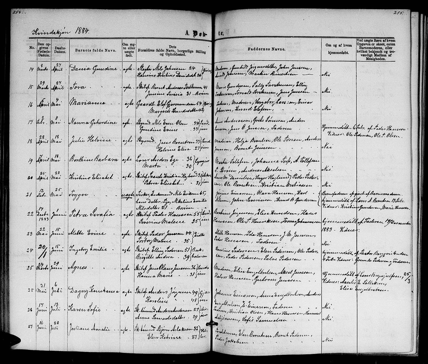 Dypvåg sokneprestkontor, SAK/1111-0007/F/Fb/Fba/L0012: Parish register (copy) no. B 12, 1872-1886, p. 254-255