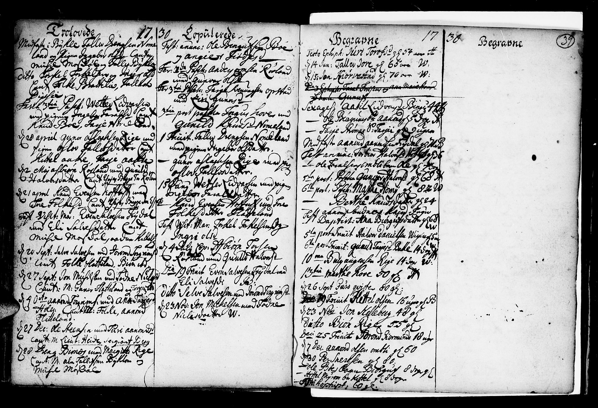 Valle sokneprestkontor, AV/SAK-1111-0044/F/Fa/Fac/L0001: Parish register (official) no. A 1, 1714-1745, p. 39