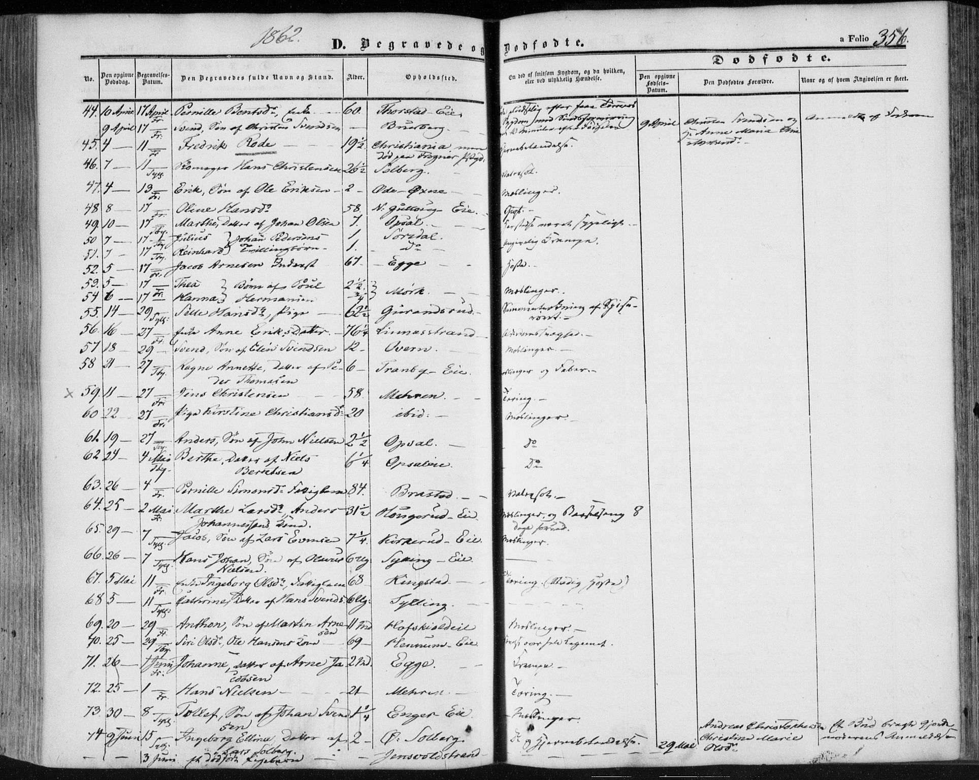 Lier kirkebøker, AV/SAKO-A-230/F/Fa/L0012: Parish register (official) no. I 12, 1854-1864, p. 356