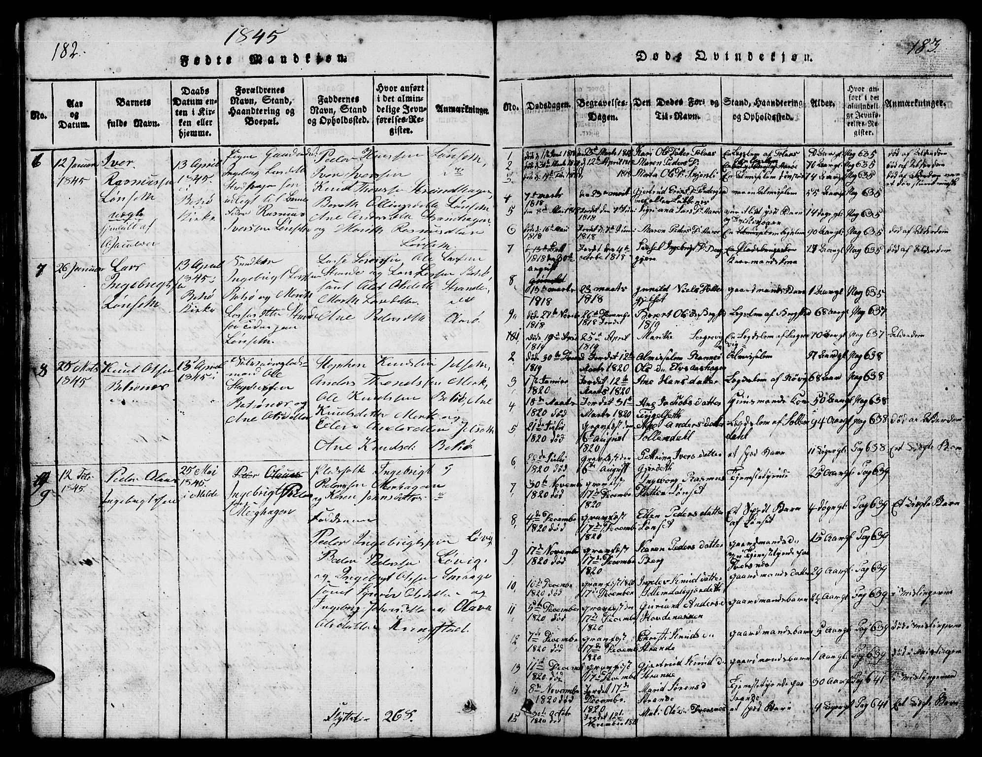 Ministerialprotokoller, klokkerbøker og fødselsregistre - Møre og Romsdal, SAT/A-1454/555/L0665: Parish register (copy) no. 555C01, 1818-1868, p. 182-183