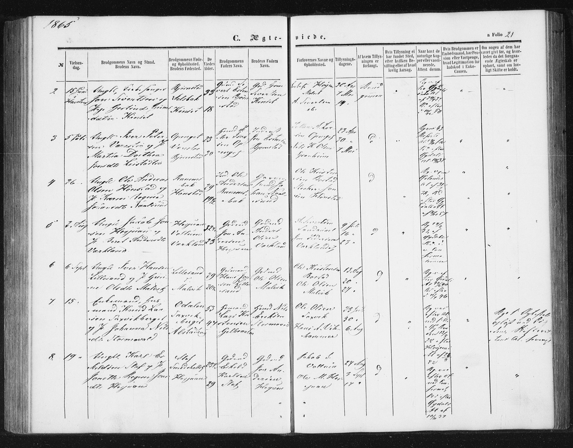 Ministerialprotokoller, klokkerbøker og fødselsregistre - Sør-Trøndelag, SAT/A-1456/616/L0408: Parish register (official) no. 616A05, 1857-1865, p. 21