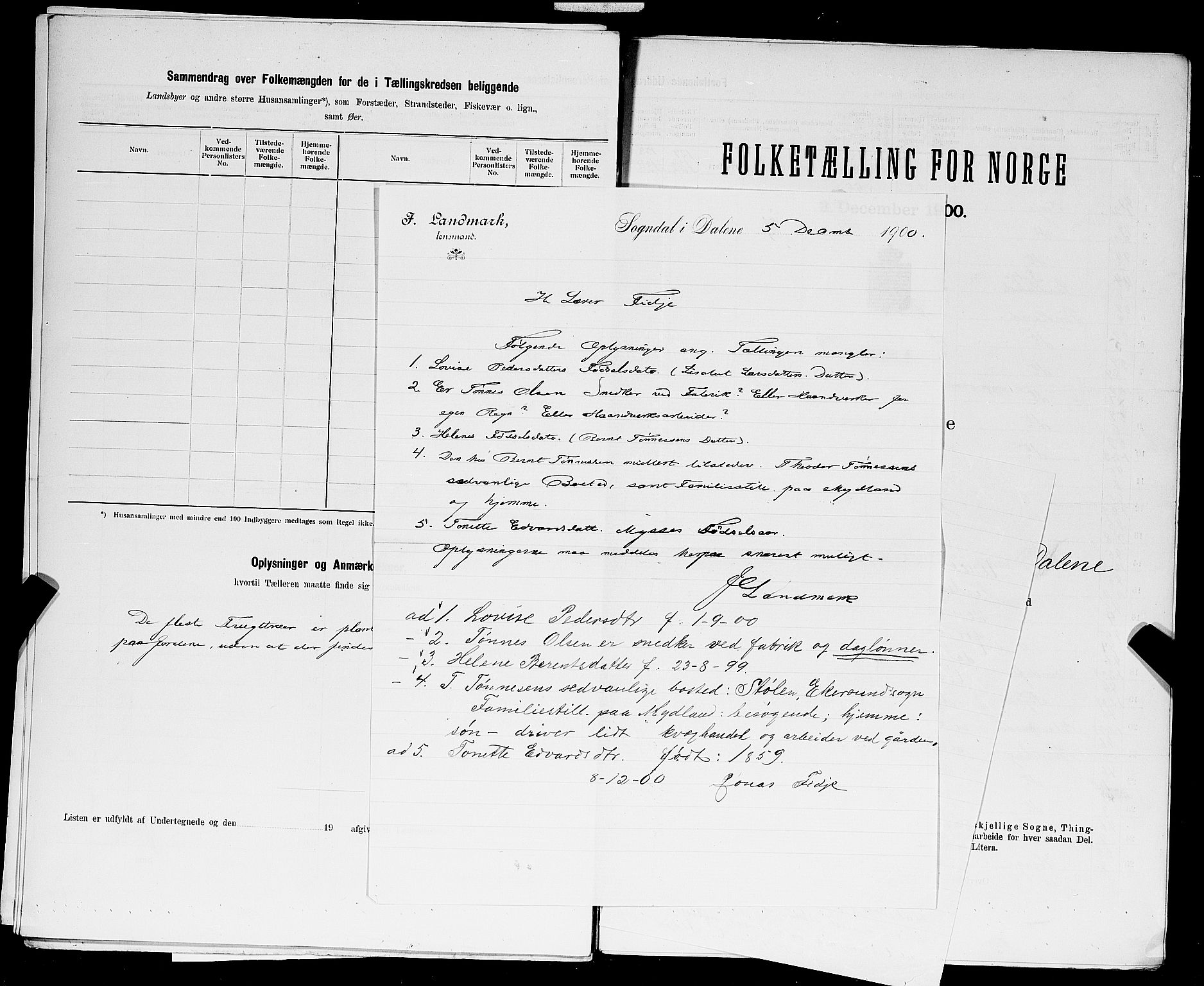 SAST, 1900 census for Sokndal, 1900, p. 38