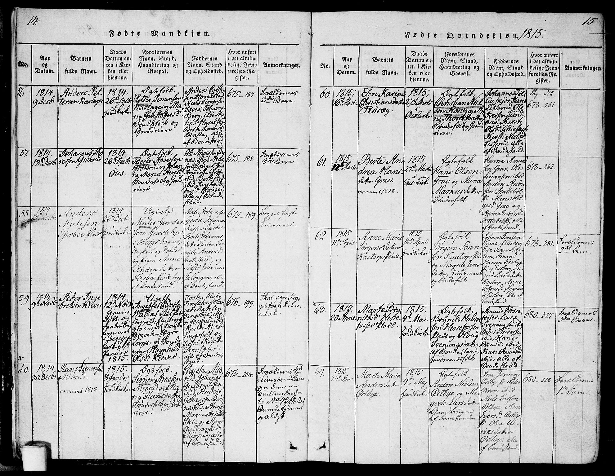 Rakkestad prestekontor Kirkebøker, SAO/A-2008/F/Fa/L0006: Parish register (official) no. I 6, 1814-1824, p. 14-15