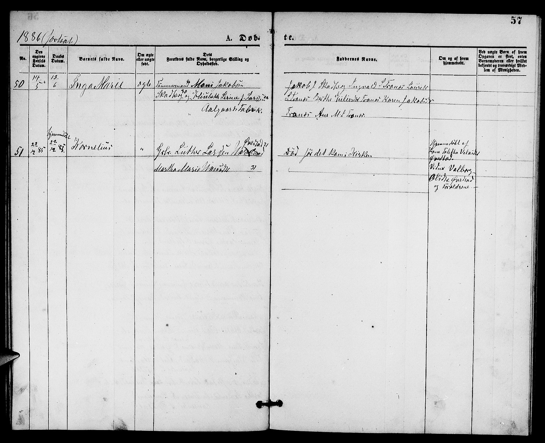 Lye sokneprestkontor, SAST/A-101794/001/30BB/L0005: Parish register (copy) no. B 5, 1875-1886, p. 57