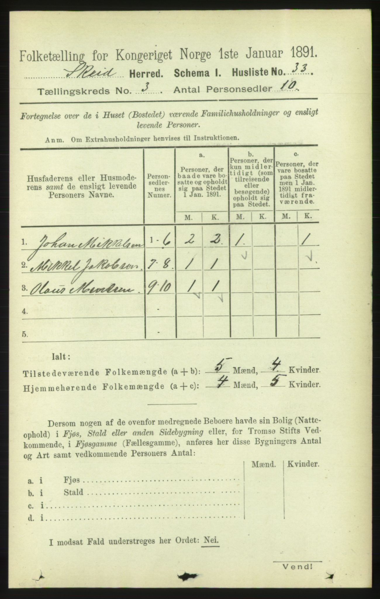 RA, 1891 census for 1732 Skei, 1891, p. 1083