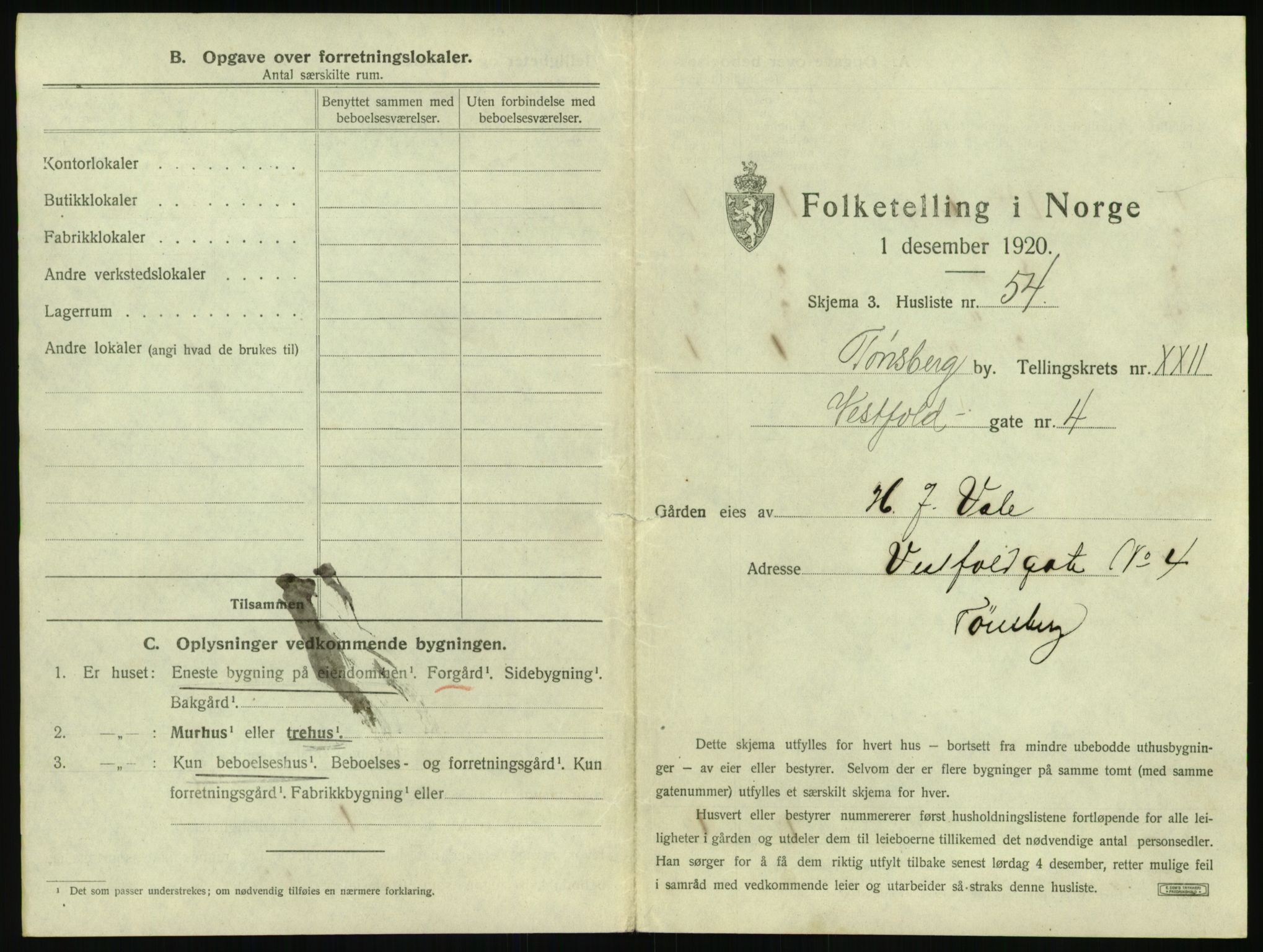 SAKO, 1920 census for Tønsberg, 1920, p. 2279