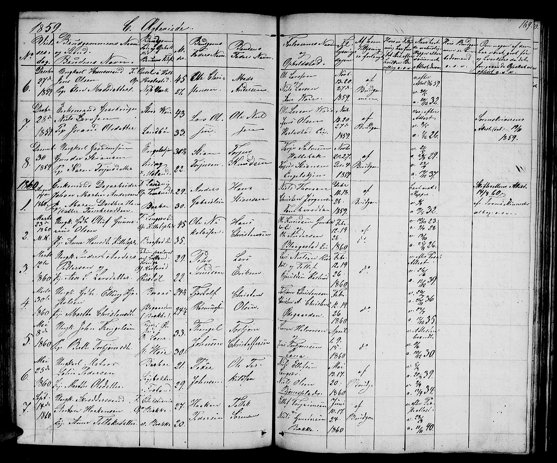 Austre Moland sokneprestkontor, SAK/1111-0001/F/Fb/Fba/L0001: Parish register (copy) no. B 1, 1842-1868, p. 169