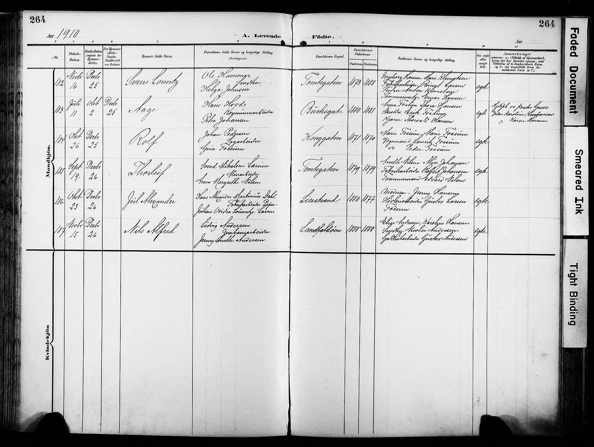 Bragernes kirkebøker, AV/SAKO-A-6/F/Fb/L0009: Parish register (official) no. II 9, 1902-1911, p. 264