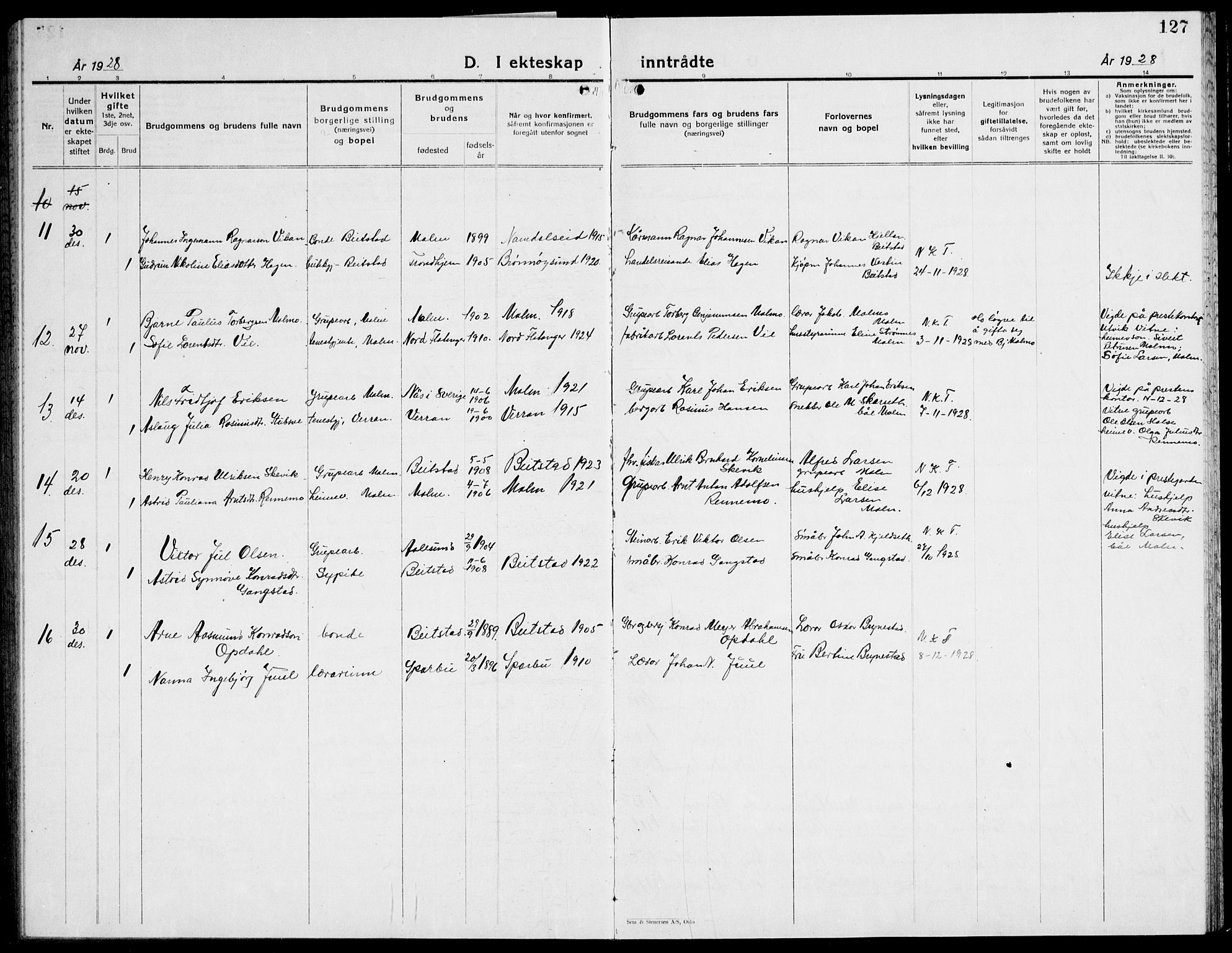 Ministerialprotokoller, klokkerbøker og fødselsregistre - Nord-Trøndelag, SAT/A-1458/741/L0403: Parish register (copy) no. 741C04, 1925-1944, p. 127