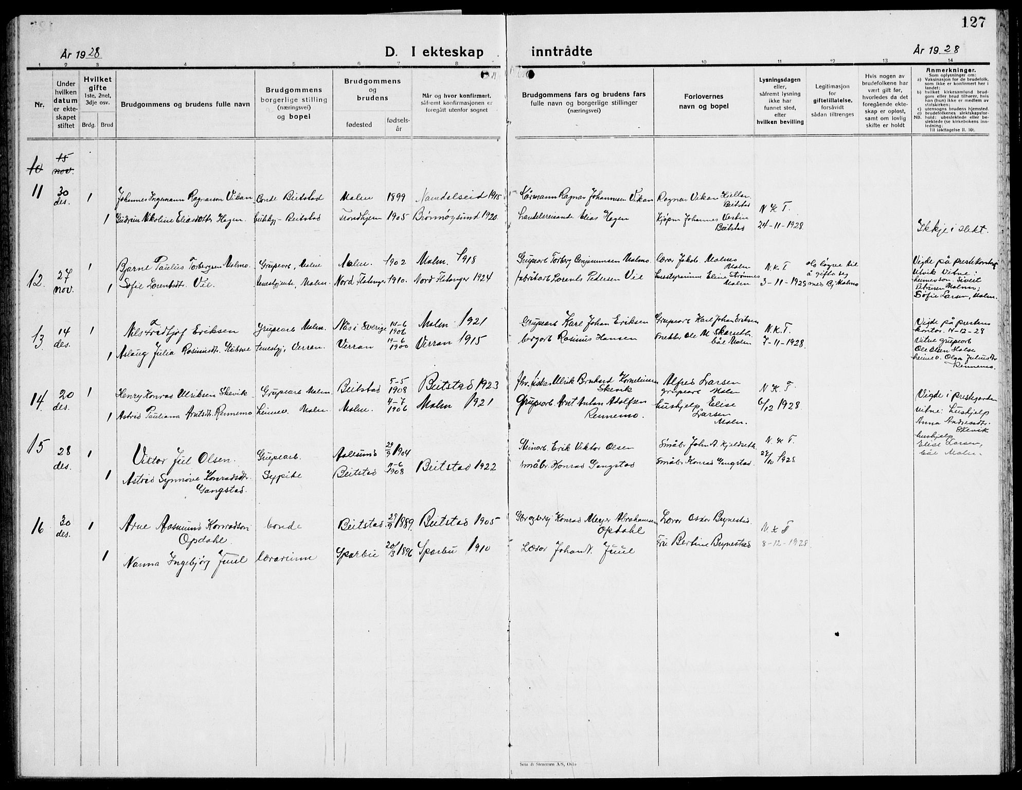 Ministerialprotokoller, klokkerbøker og fødselsregistre - Nord-Trøndelag, AV/SAT-A-1458/741/L0403: Parish register (copy) no. 741C04, 1925-1944, p. 127