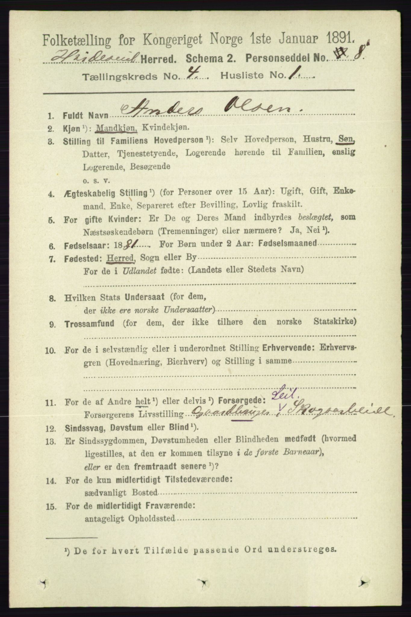 RA, 1891 census for 0829 Kviteseid, 1891, p. 734