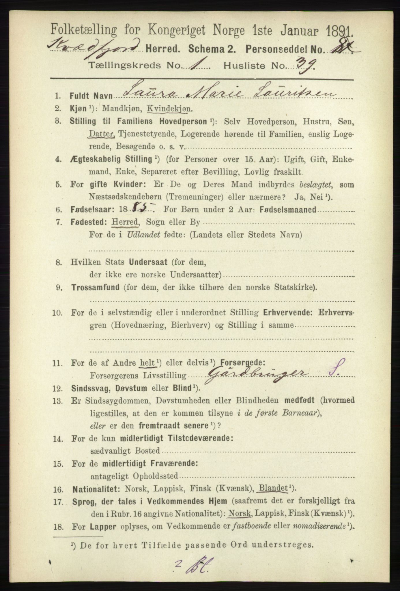 RA, 1891 census for 1911 Kvæfjord, 1891, p. 342