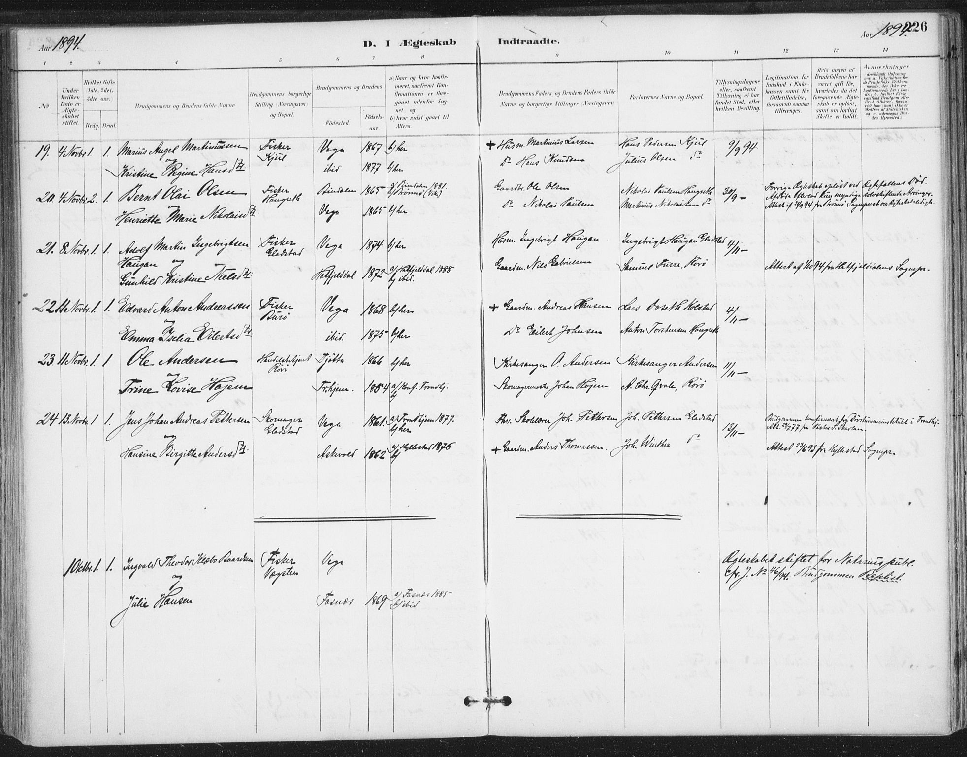 Ministerialprotokoller, klokkerbøker og fødselsregistre - Nordland, AV/SAT-A-1459/816/L0244: Parish register (official) no. 816A10, 1886-1903, p. 226