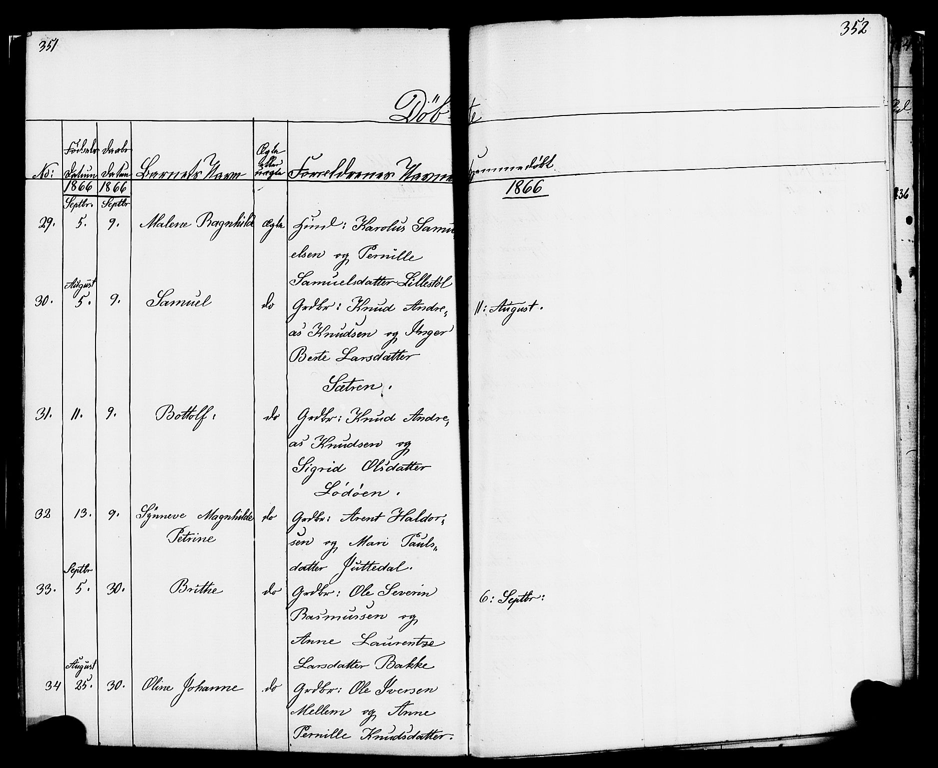 Hornindal sokneprestembete, AV/SAB-A-82401/H/Haa/Haaa/L0001: Parish register (official) no. A 1, 1837-1866, p. 352-353