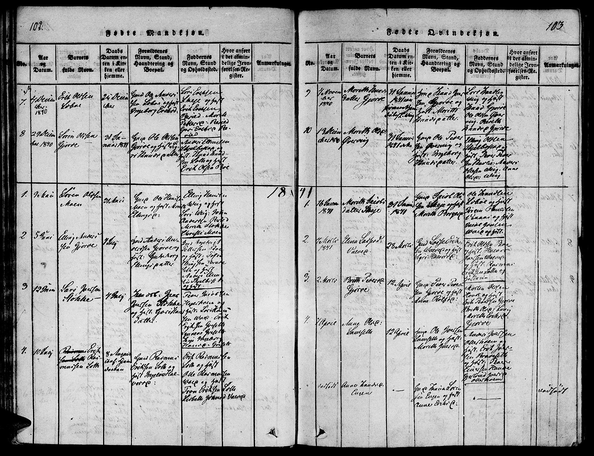 Ministerialprotokoller, klokkerbøker og fødselsregistre - Møre og Romsdal, SAT/A-1454/543/L0561: Parish register (official) no. 543A01, 1818-1853, p. 102-103