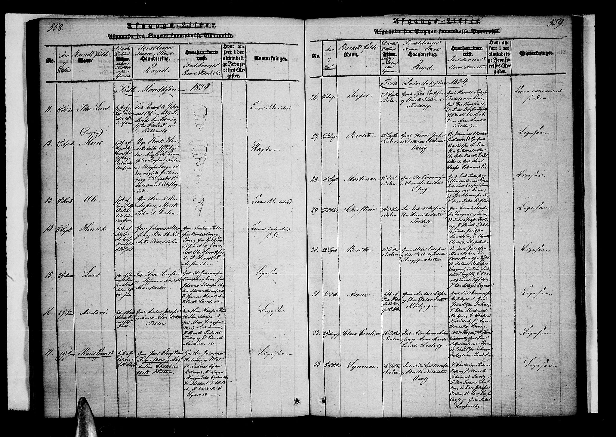 Lyngen sokneprestembete, AV/SATØ-S-1289/H/He/Hea/L0003kirke: Parish register (official) no. 3, 1822-1838, p. 558-559