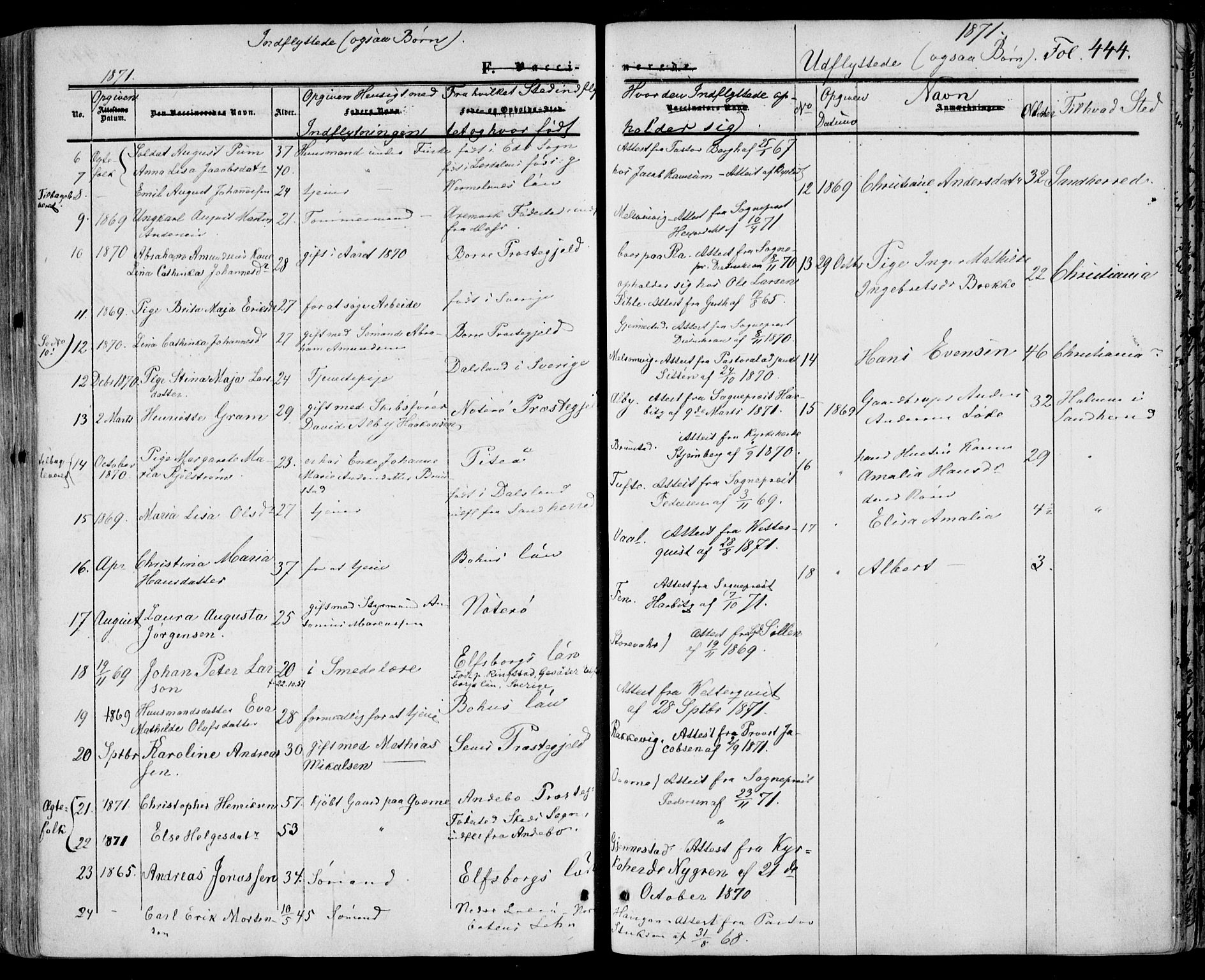 Stokke kirkebøker, SAKO/A-320/F/Fa/L0008: Parish register (official) no. I 8, 1858-1871, p. 444