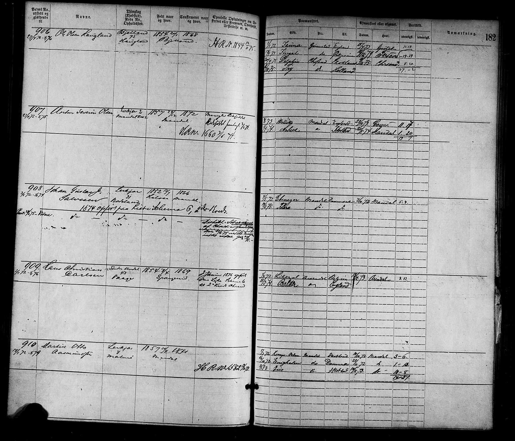 Mandal mønstringskrets, SAK/2031-0016/F/Fa/L0001: Annotasjonsrulle nr 1-1920 med register, L-3, 1869-1881, p. 215