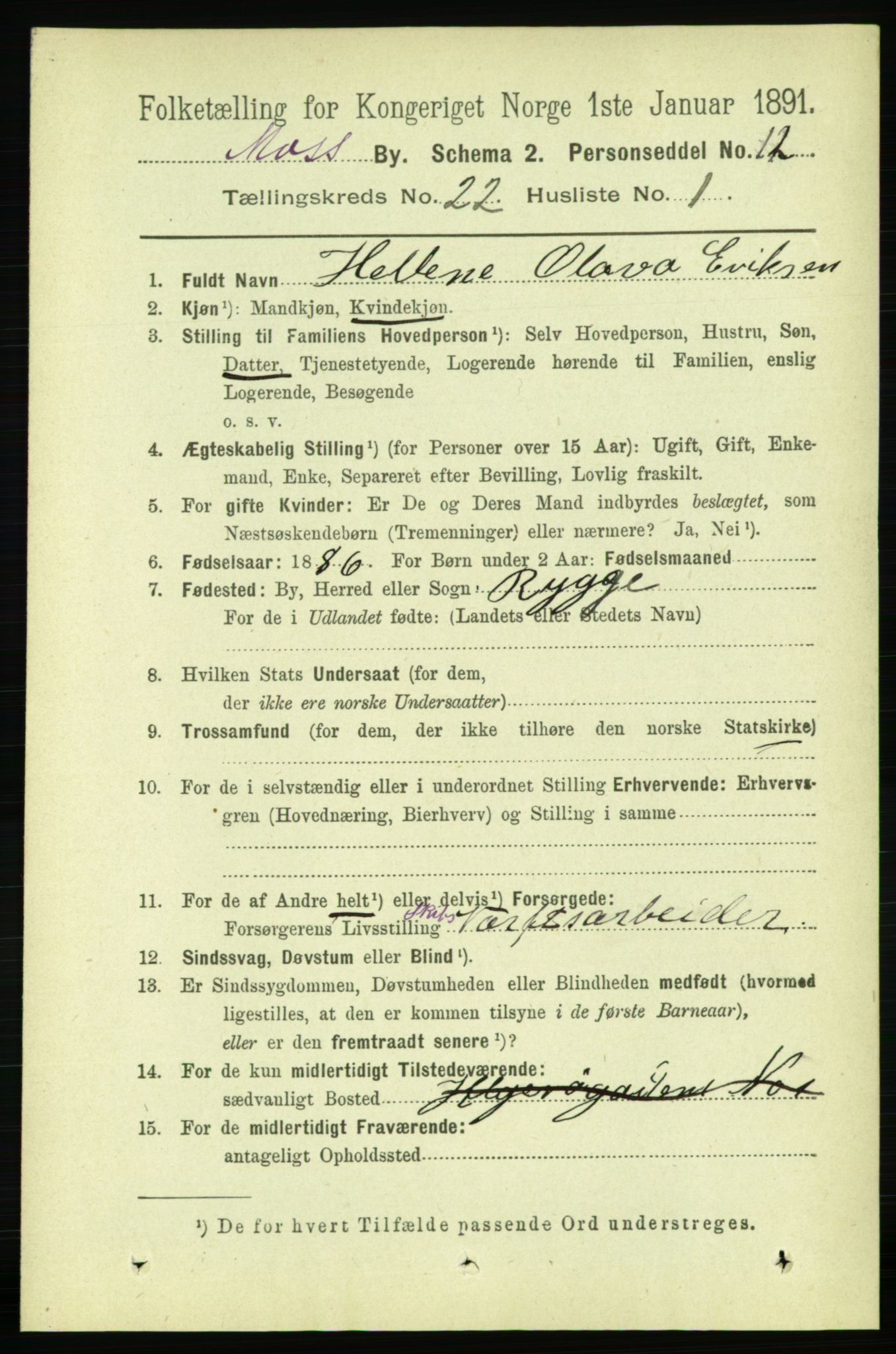 RA, 1891 census for 0104 Moss, 1891, p. 9426
