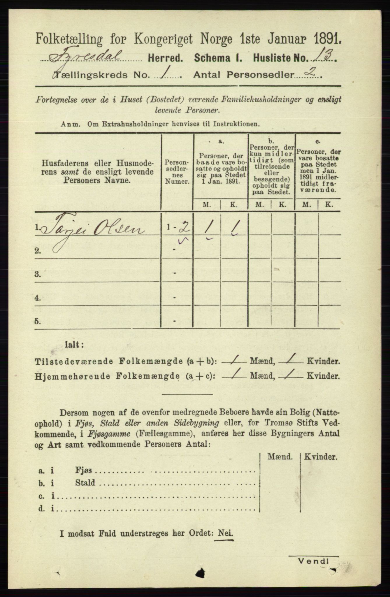 RA, 1891 census for 0831 Fyresdal, 1891, p. 36