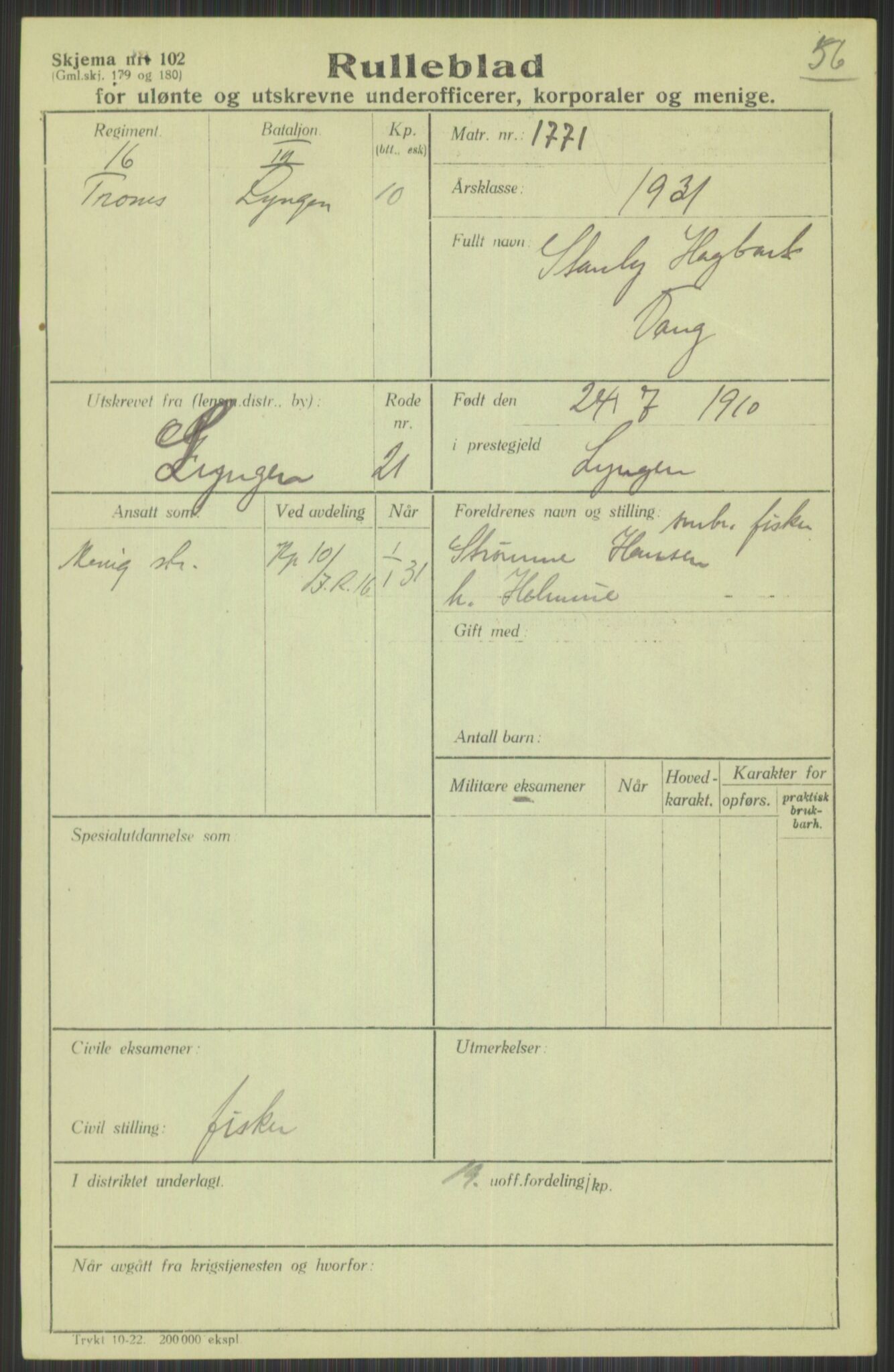 Forsvaret, Troms infanteriregiment nr. 16, AV/RA-RAFA-3146/P/Pa/L0015: Rulleblad for regimentets menige mannskaper, årsklasse 1931, 1931, p. 1173