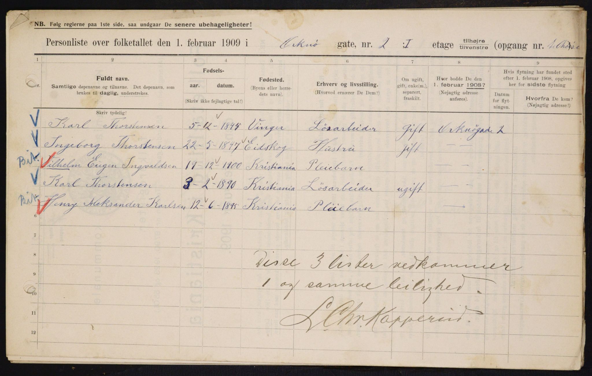 OBA, Municipal Census 1909 for Kristiania, 1909, p. 68705