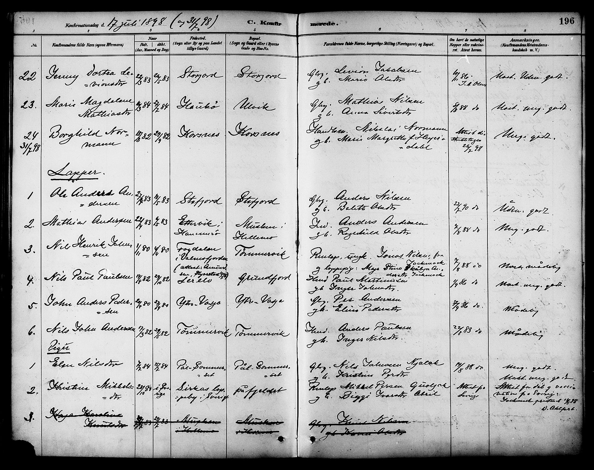 Ministerialprotokoller, klokkerbøker og fødselsregistre - Nordland, AV/SAT-A-1459/861/L0869: Parish register (official) no. 861A04, 1889-1903, p. 196