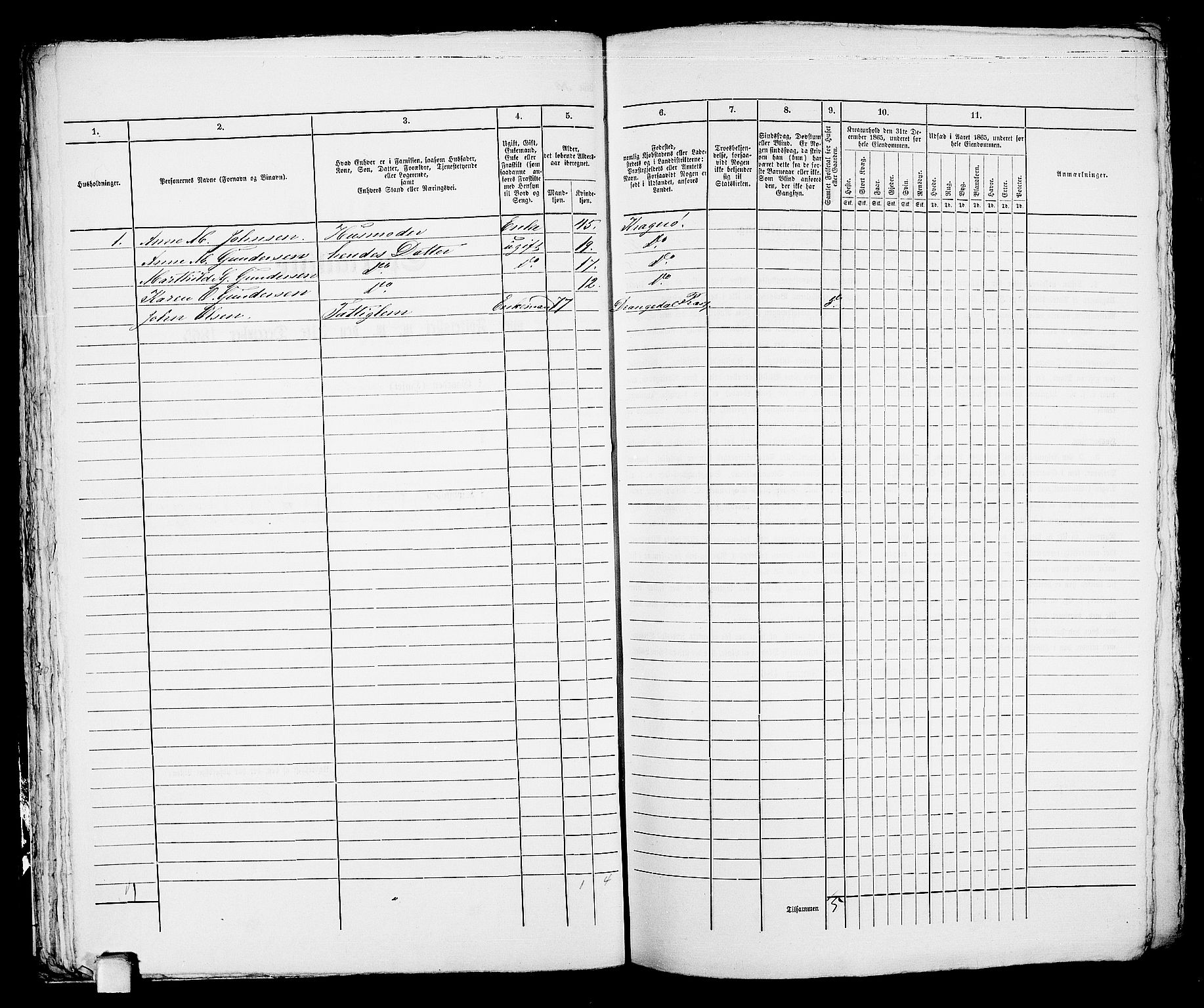 RA, 1865 census for Kragerø/Kragerø, 1865, p. 664